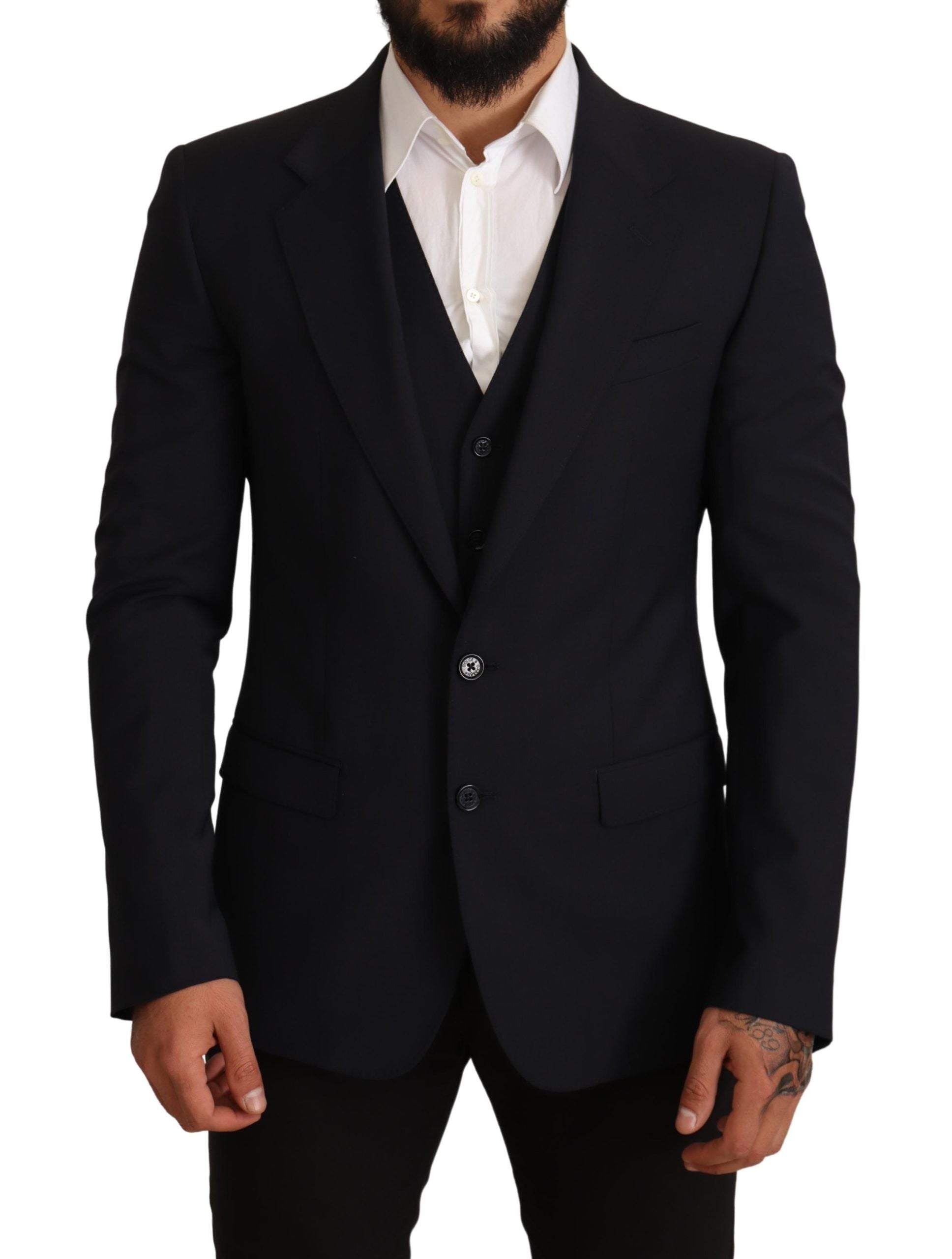 Dolce & Gabbana Elegant Dark Blue Wool Blend Martini Suit - ACCEXO