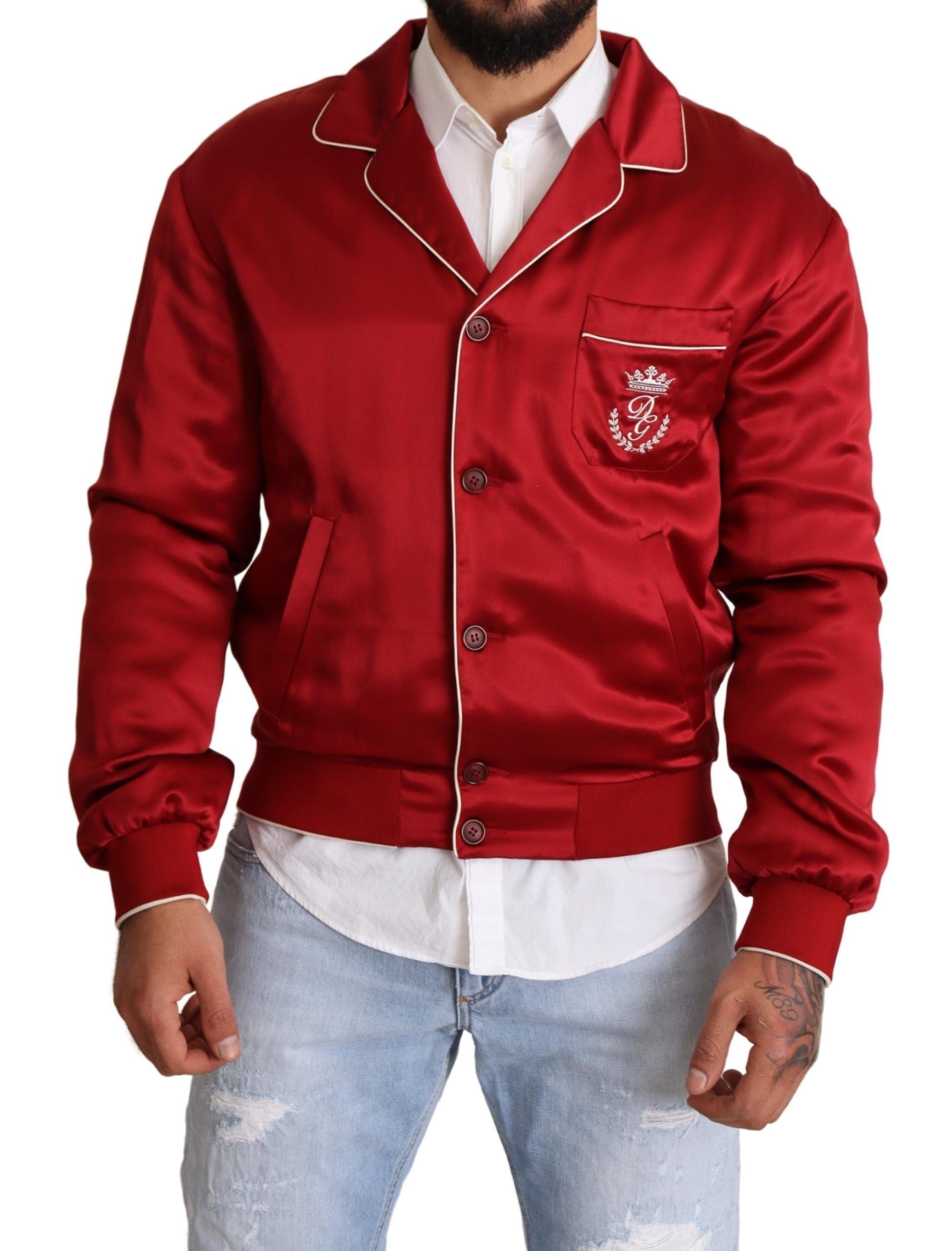 Dolce & Gabbana Sumptuous Silk Red Bomber Jacket - ACCEXO