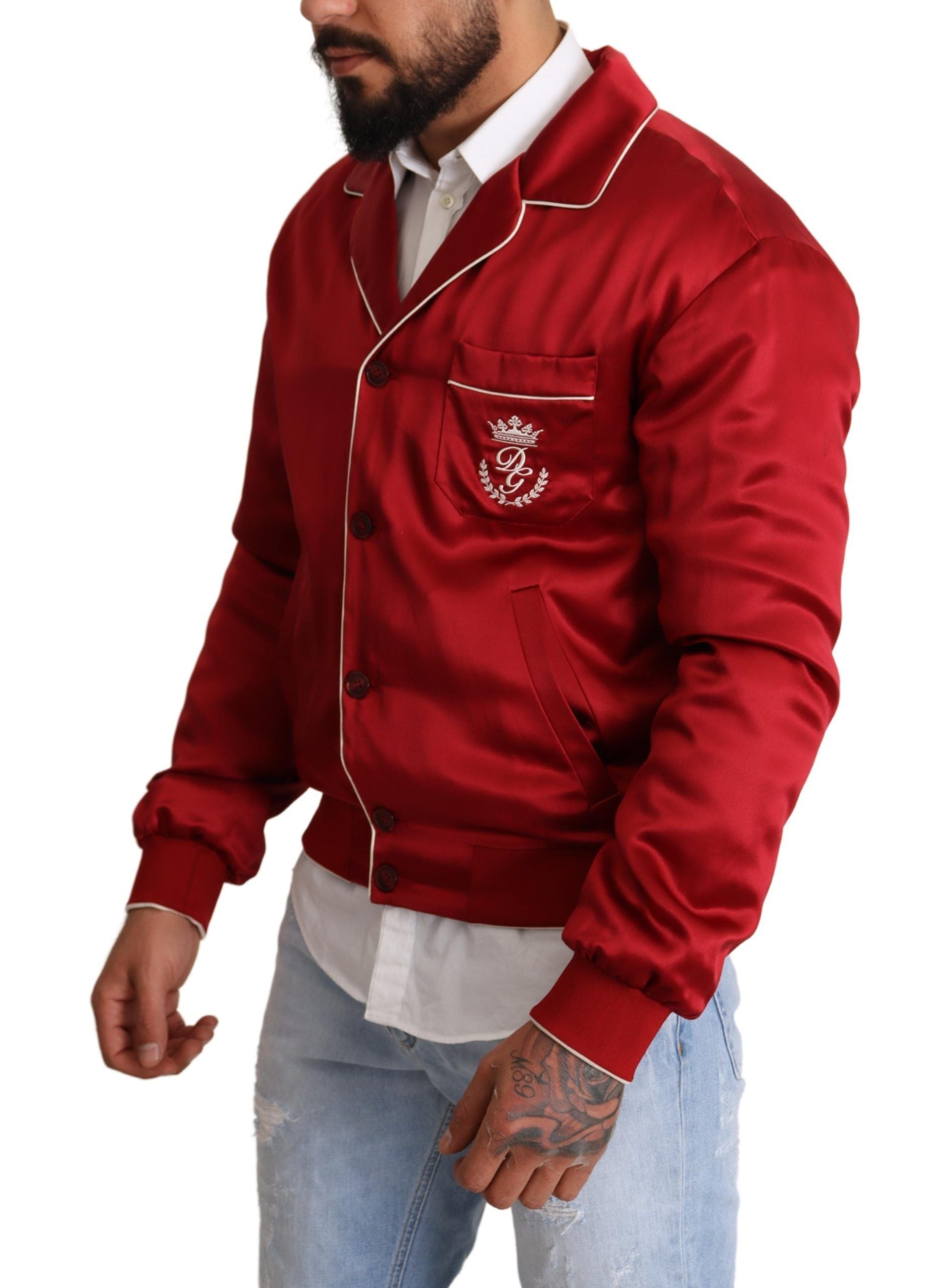 Dolce & Gabbana Sumptuous Silk Red Bomber Jacket - ACCEXO