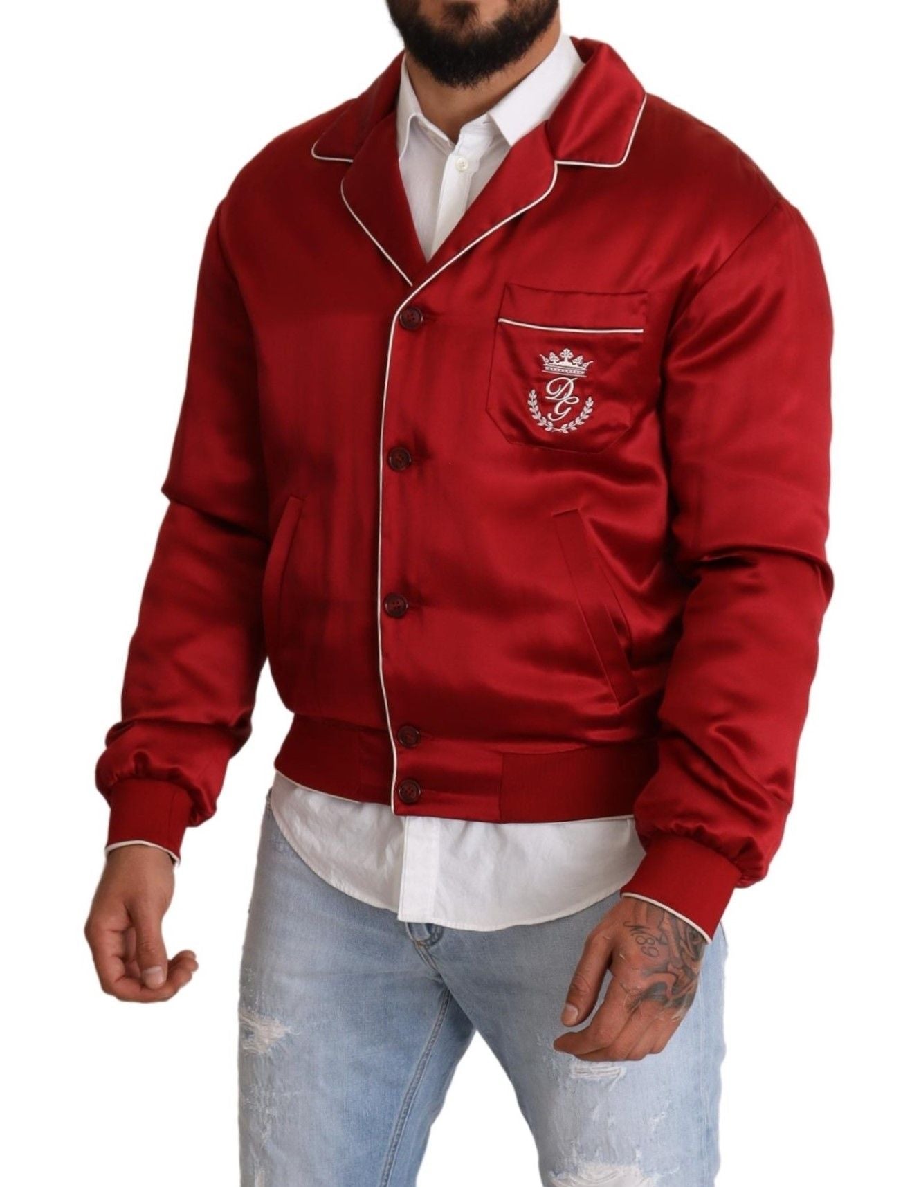 Dolce & Gabbana Sumptuous Silk Red Bomber Jacket - ACCEXO