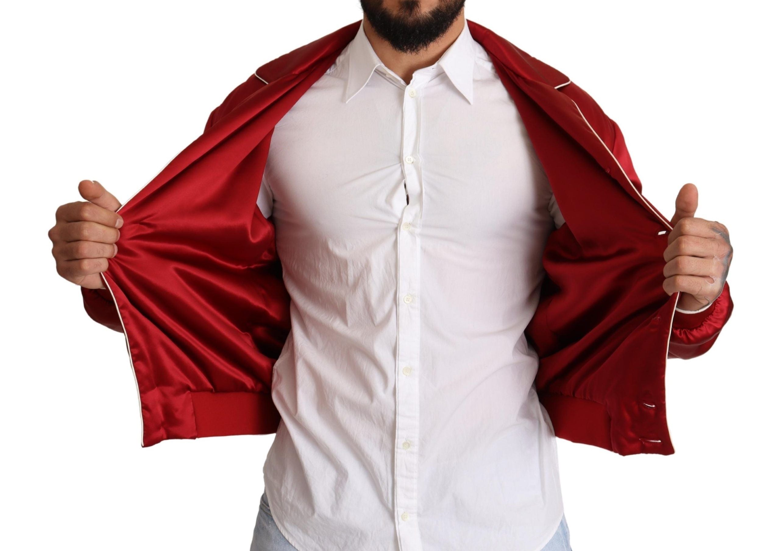 Dolce & Gabbana Sumptuous Silk Red Bomber Jacket - ACCEXO