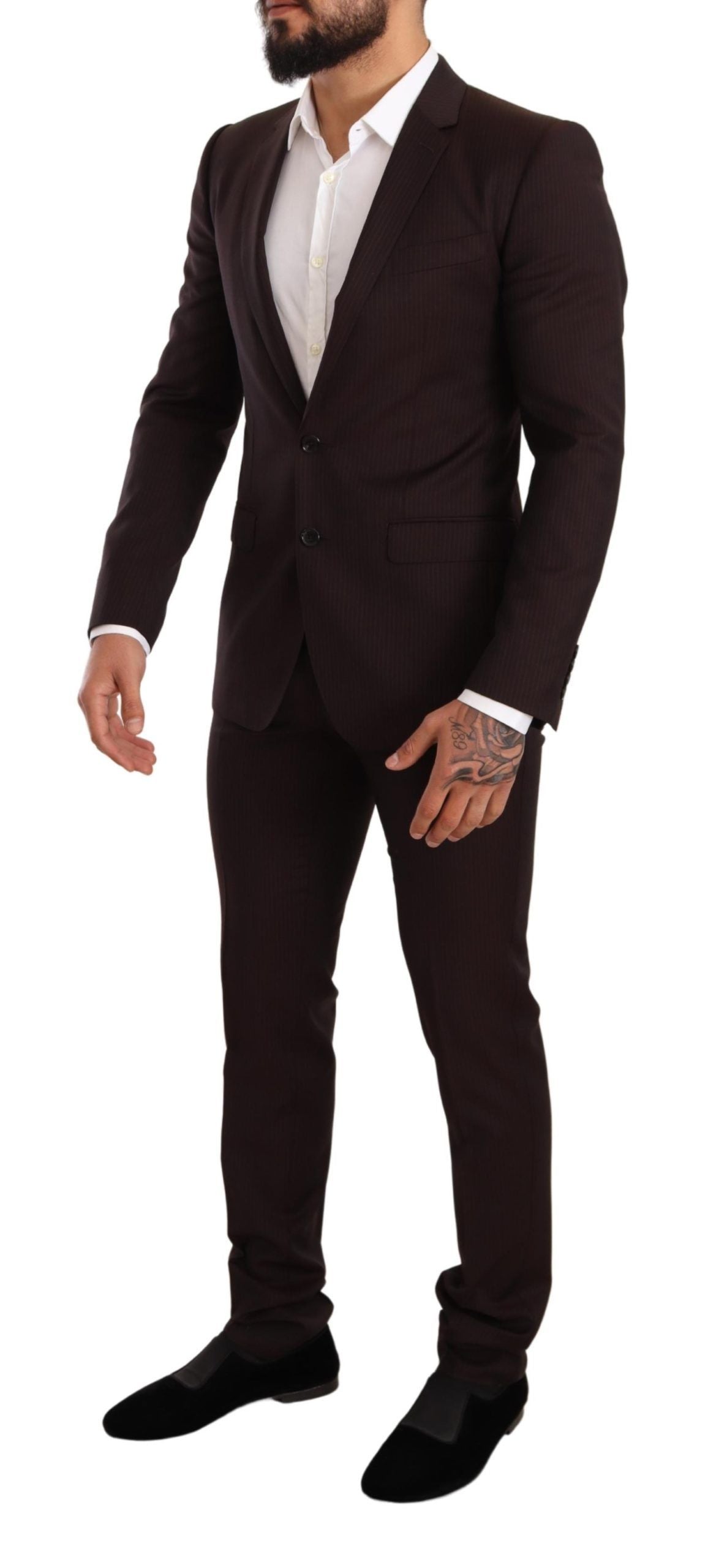Dolce & Gabbana Elegant Bordeaux Striped Martini Suit - ACCEXO