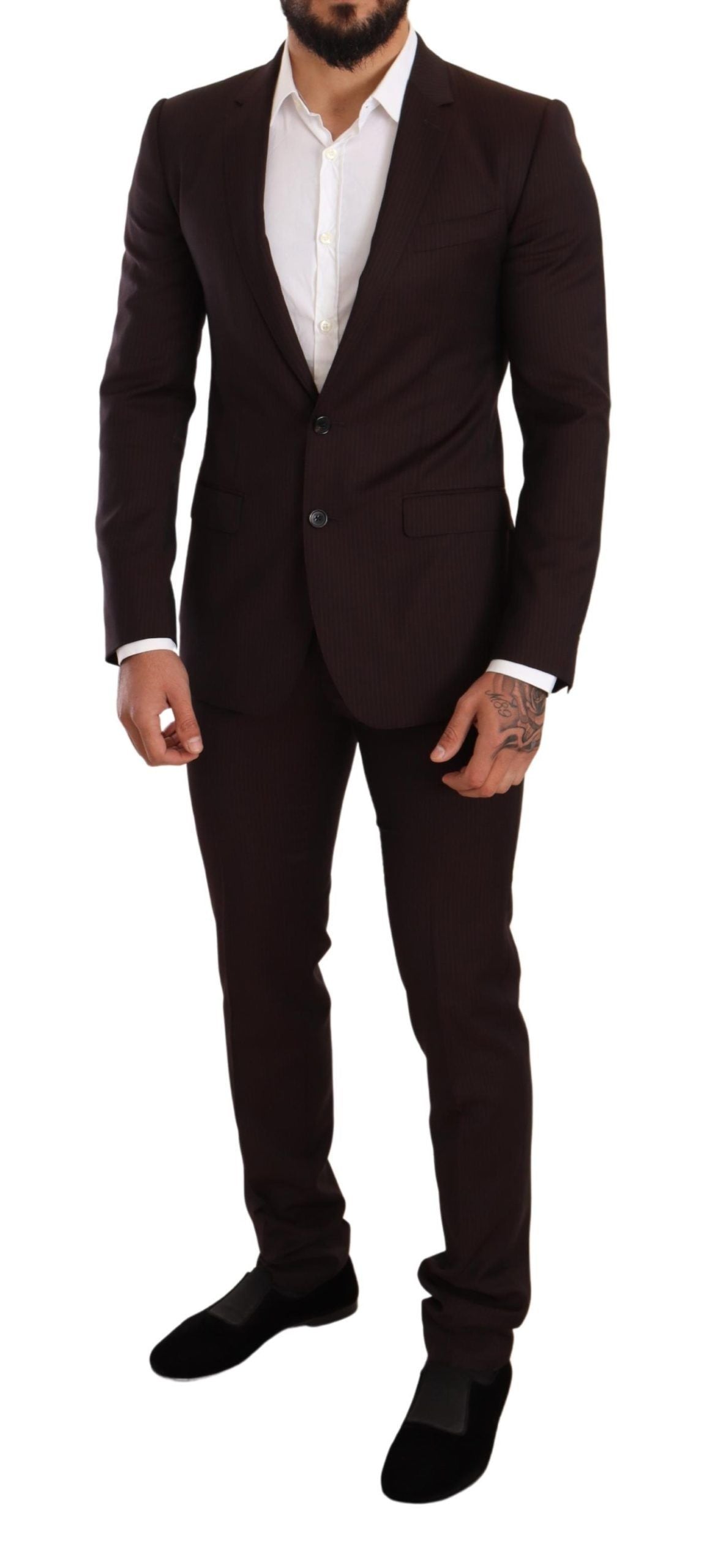 Dolce & Gabbana Elegant Bordeaux Striped Martini Suit - ACCEXO