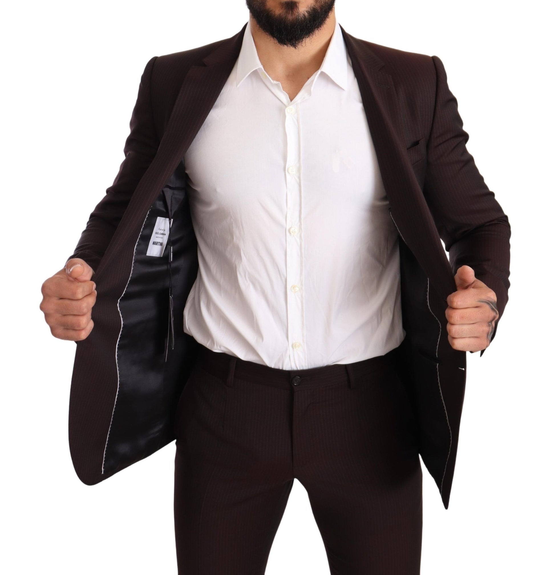 Dolce & Gabbana Elegant Bordeaux Striped Martini Suit - ACCEXO