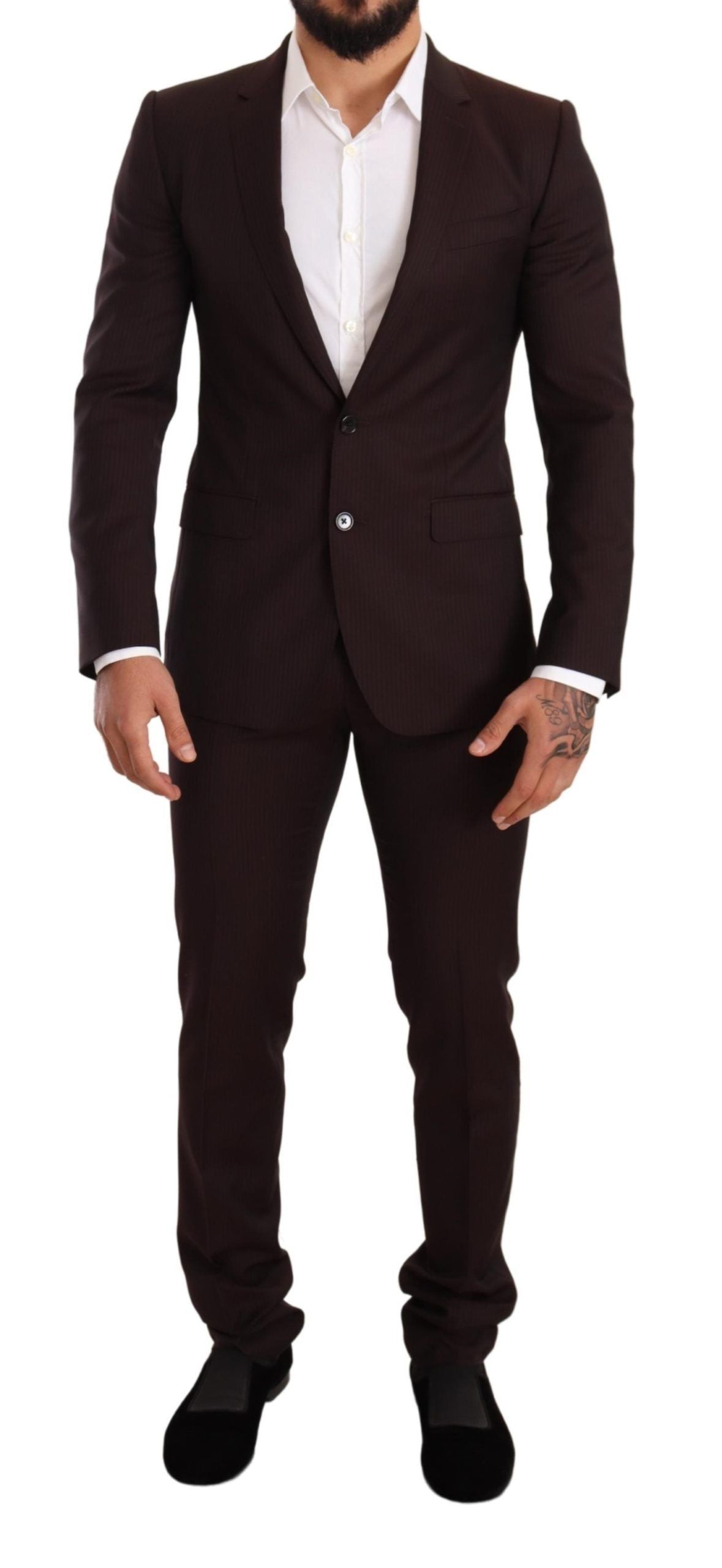 Dolce & Gabbana Elegant Bordeaux Striped Martini Suit - ACCEXO