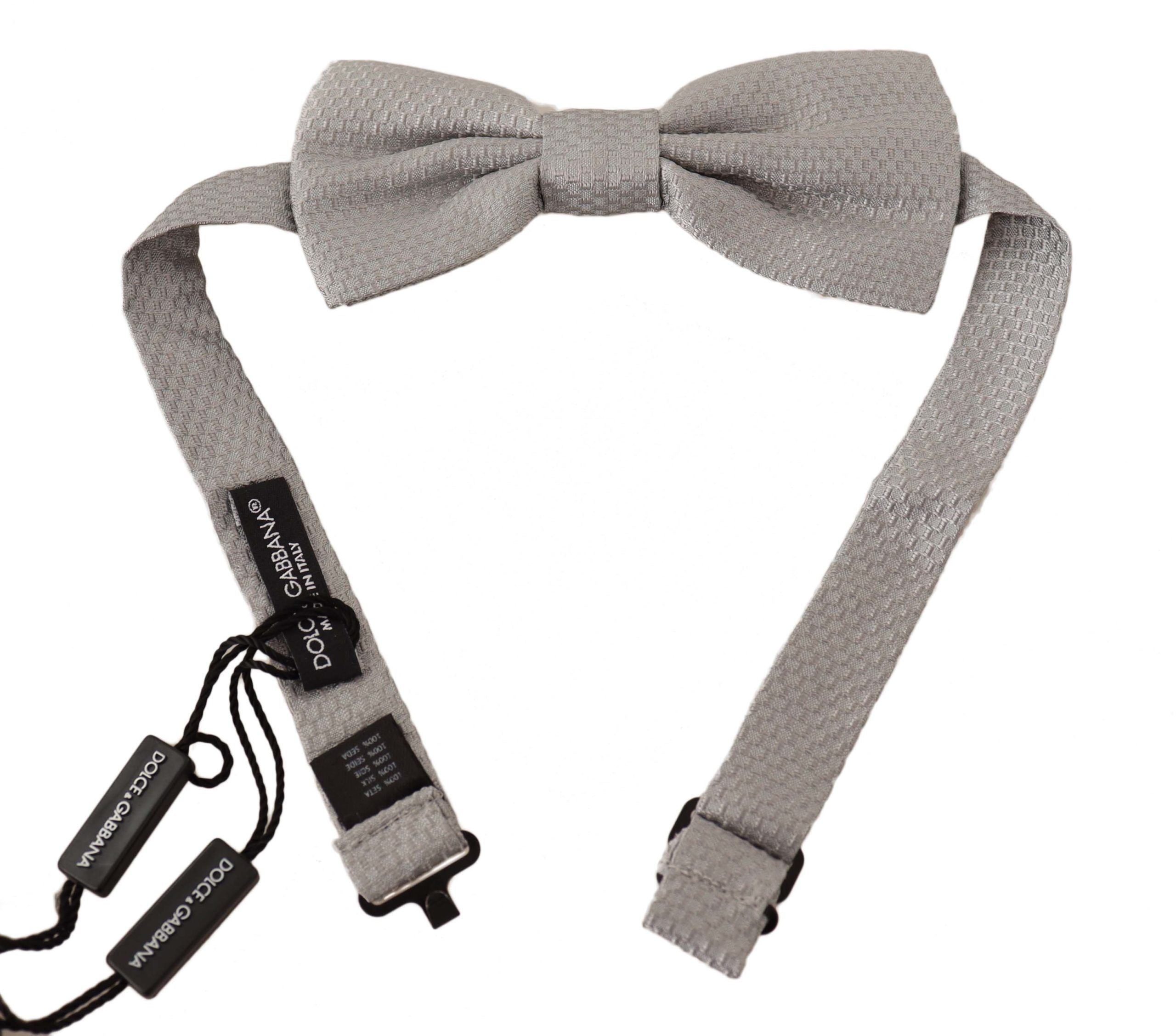 Dolce & Gabbana Elegant Silver Silk Bow Tie - ACCEXO