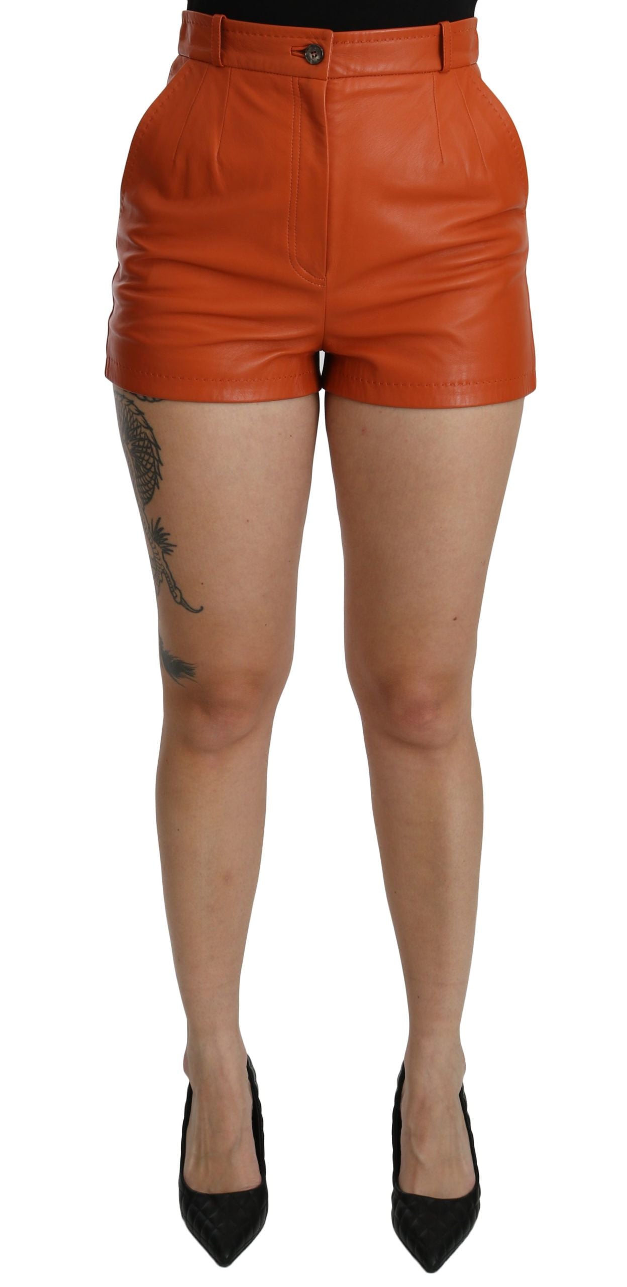 Dolce & Gabbana Chic Orange Leather High Waist Hot Pants - ACCEXO