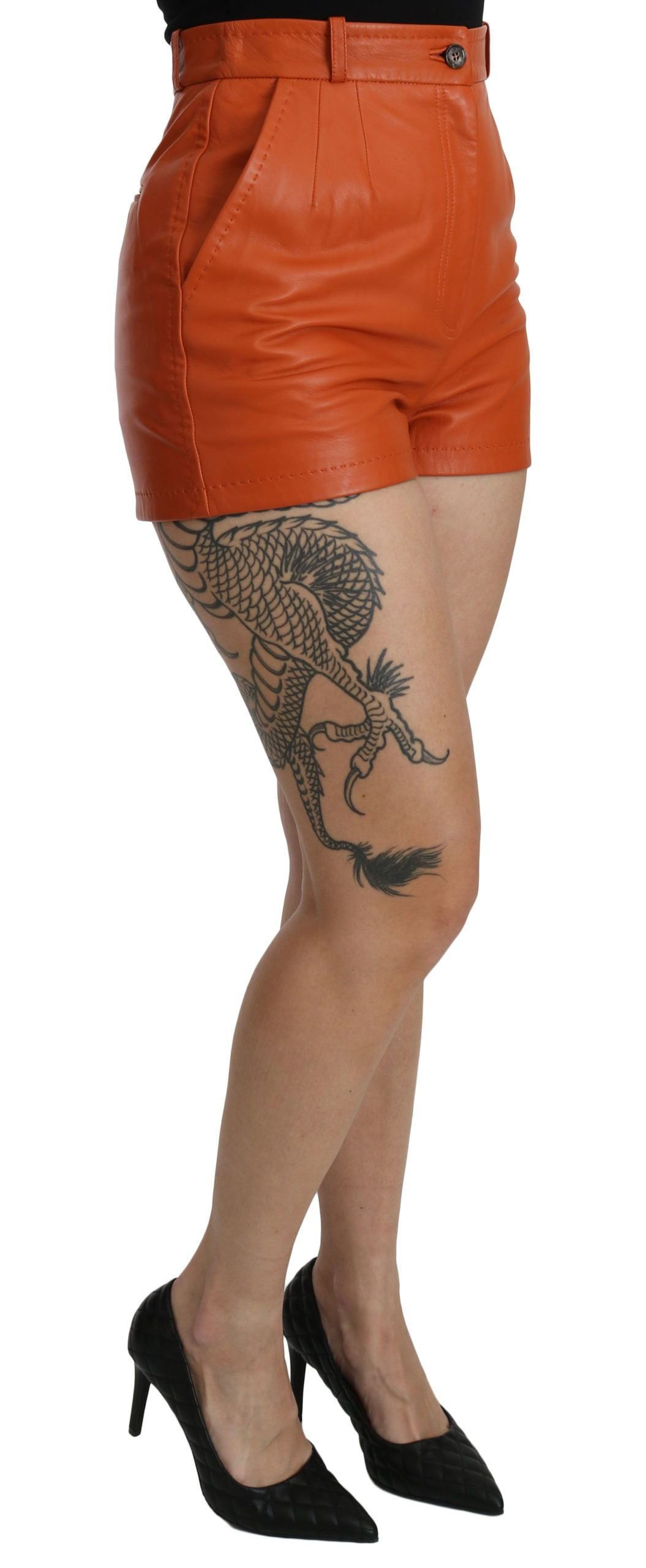 Dolce & Gabbana Chic Orange Leather High Waist Hot Pants - ACCEXO
