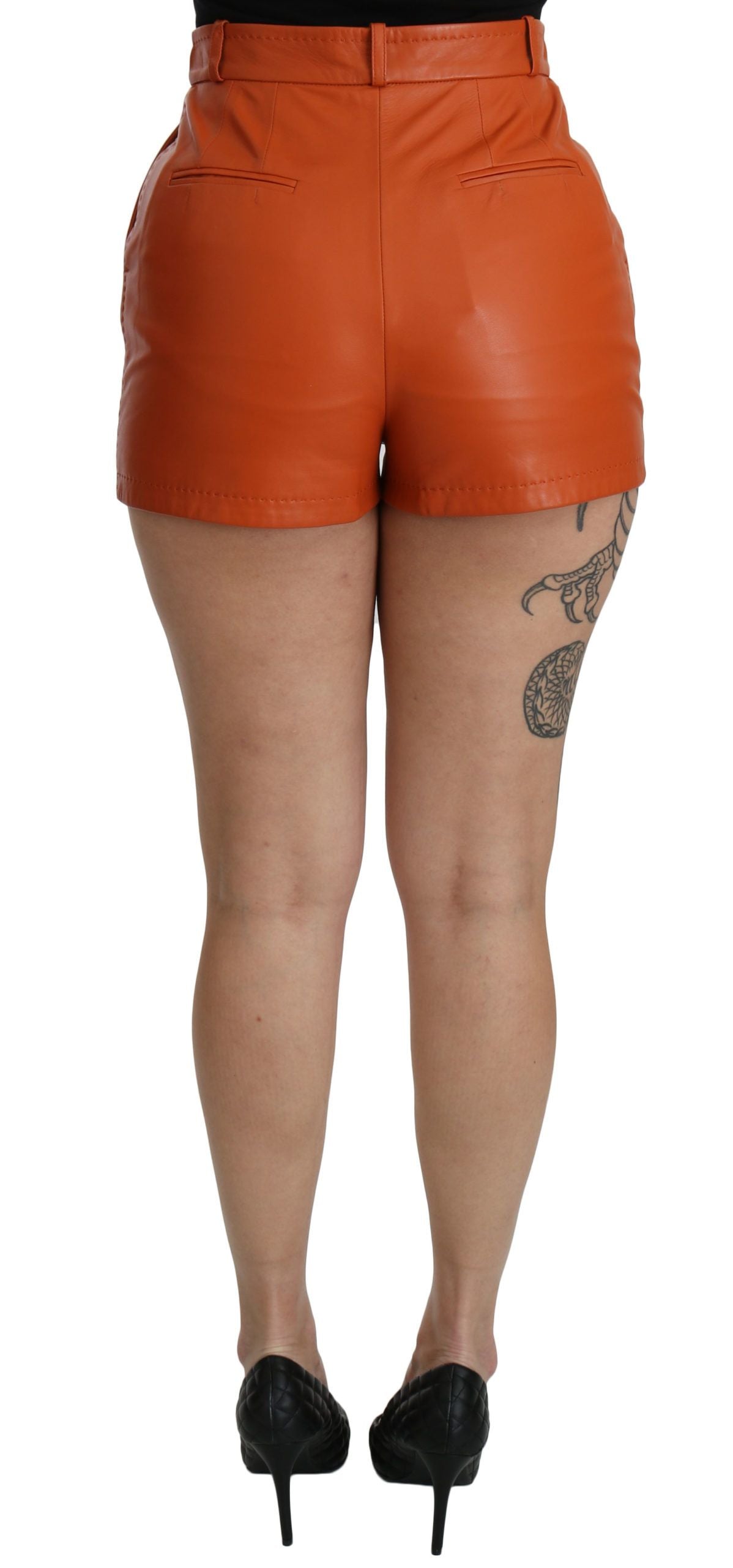 Dolce & Gabbana Chic Orange Leather High Waist Hot Pants - ACCEXO