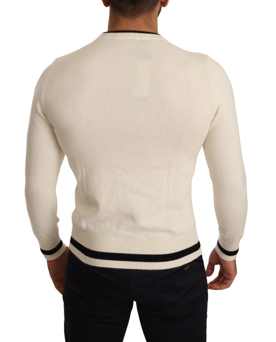 Dolce & Gabbana Elegant Snow-White Heraldic Cashmere Sweater