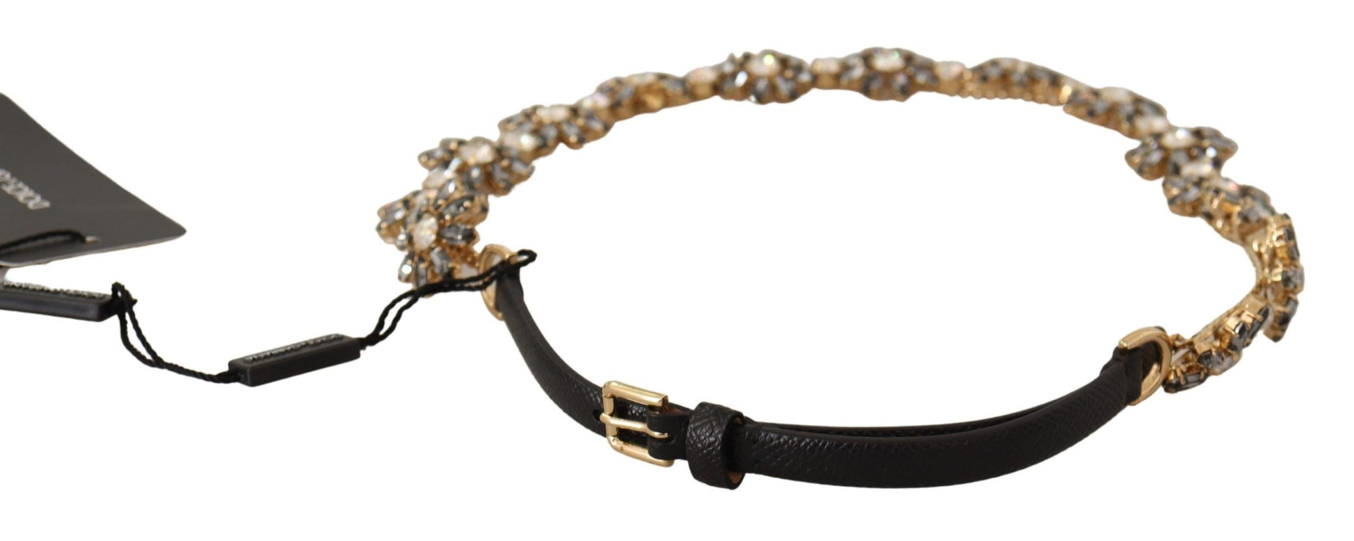 Dolce & Gabbana Elegant Crystal Daisy Chain Leather Belt - ACCEXO