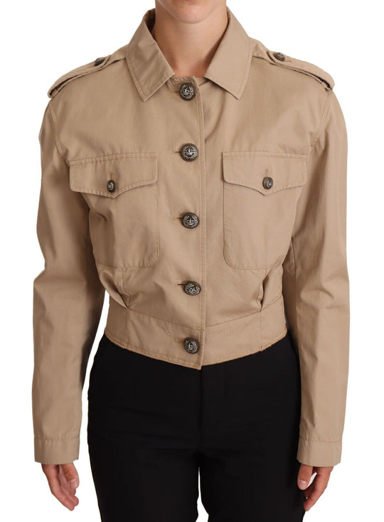 Dolce & Gabbana Elegant Cropped Cotton Jacket in Beige