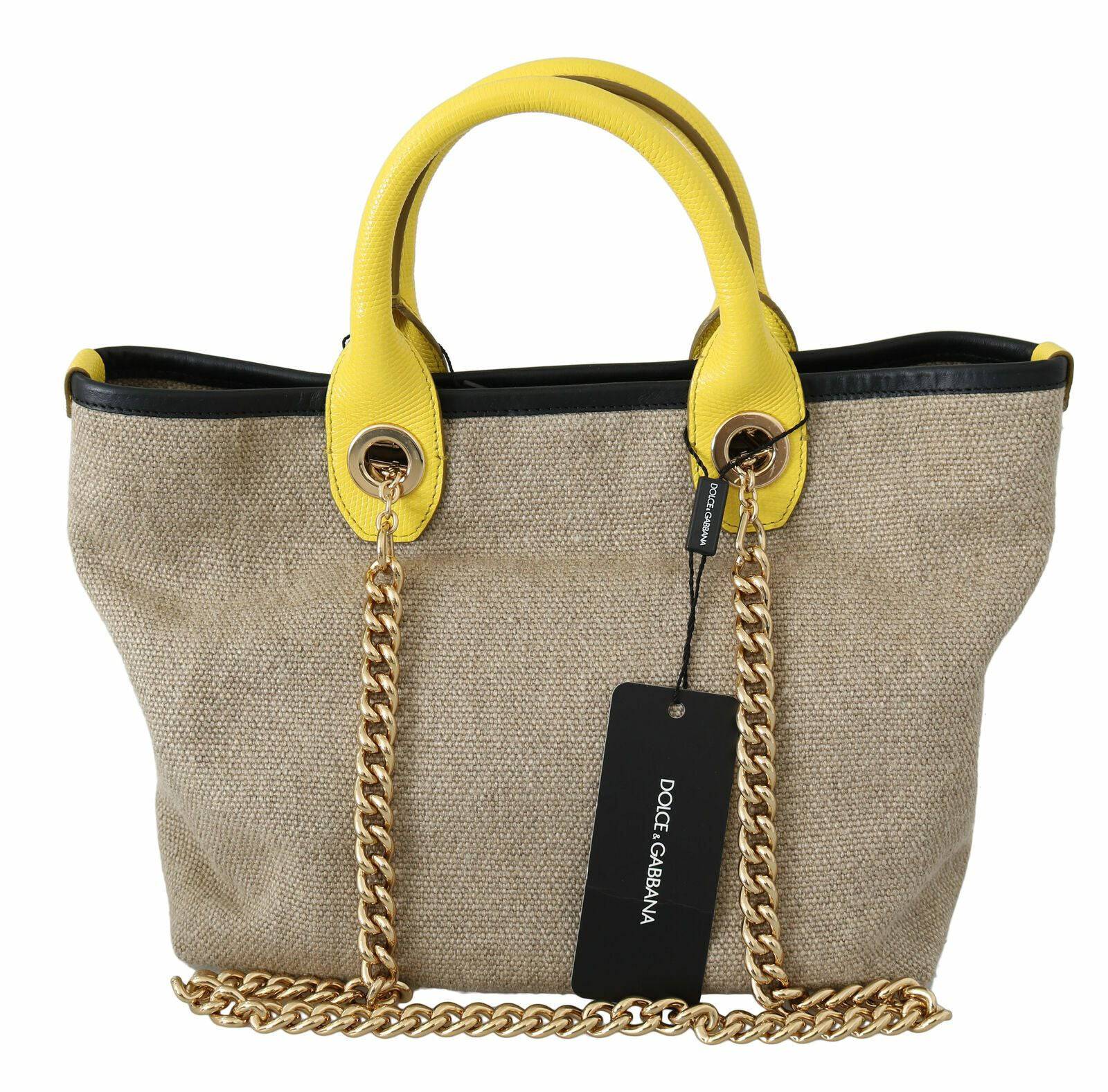 Dolce & Gabbana Beige Linen-Calf Tote with Gold Chain - ACCEXO