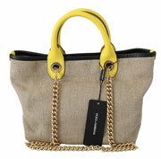 Dolce & Gabbana Beige Linen-Calf Tote with Gold Chain - ACCEXO