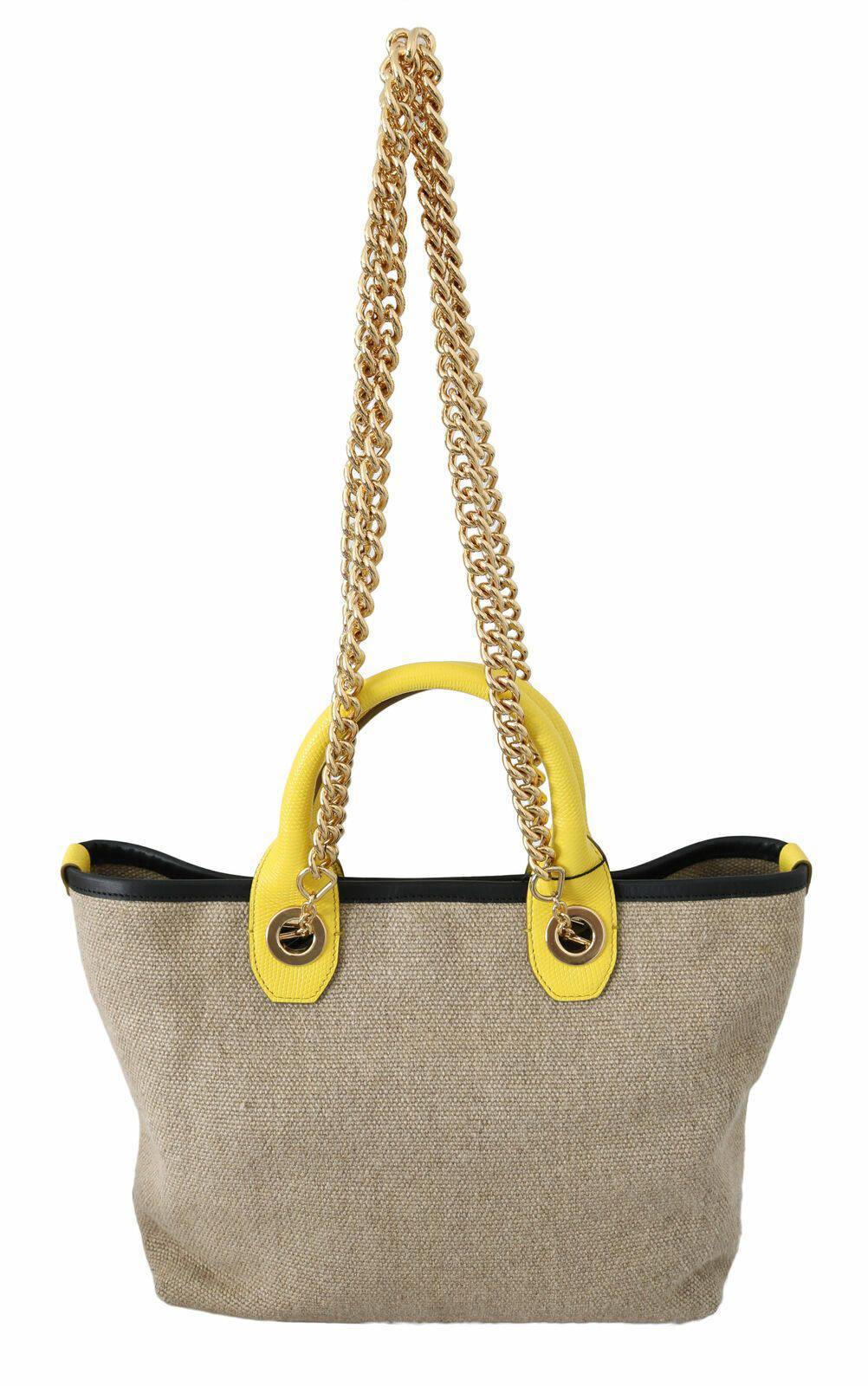 Dolce & Gabbana Beige Linen-Calf Tote with Gold Chain - ACCEXO