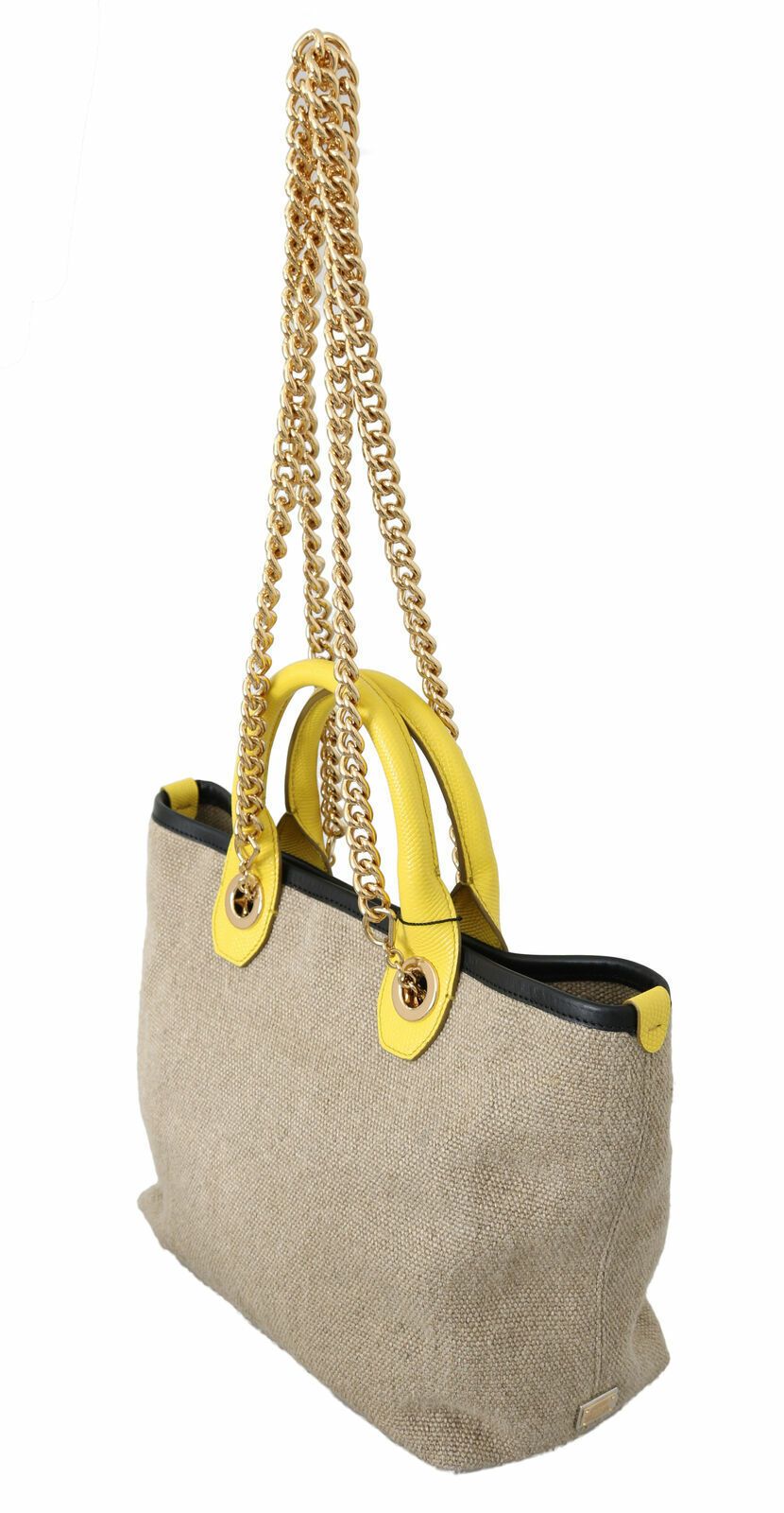 Dolce & Gabbana Beige Linen-Calf Tote with Gold Chain - ACCEXO