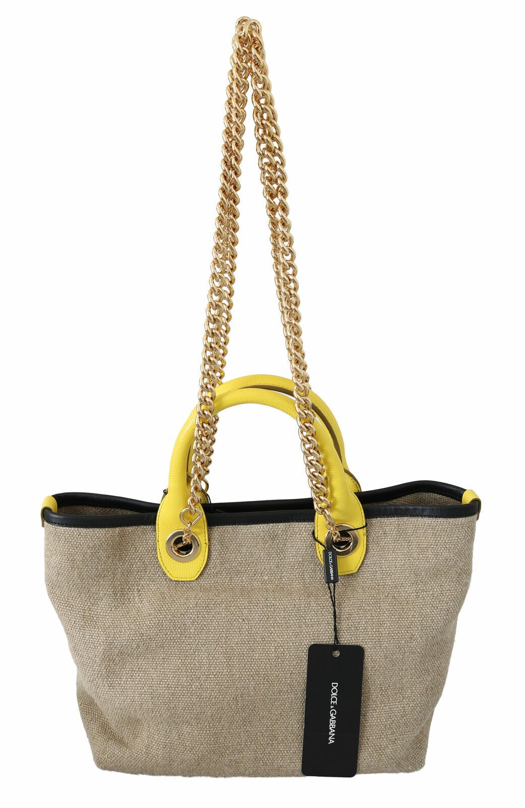 Dolce & Gabbana Beige Linen-Calf Tote with Gold Chain - ACCEXO
