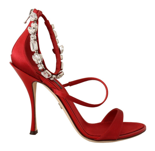 Dolce & Gabbana Red Crystal-Embellished Heel Sandals