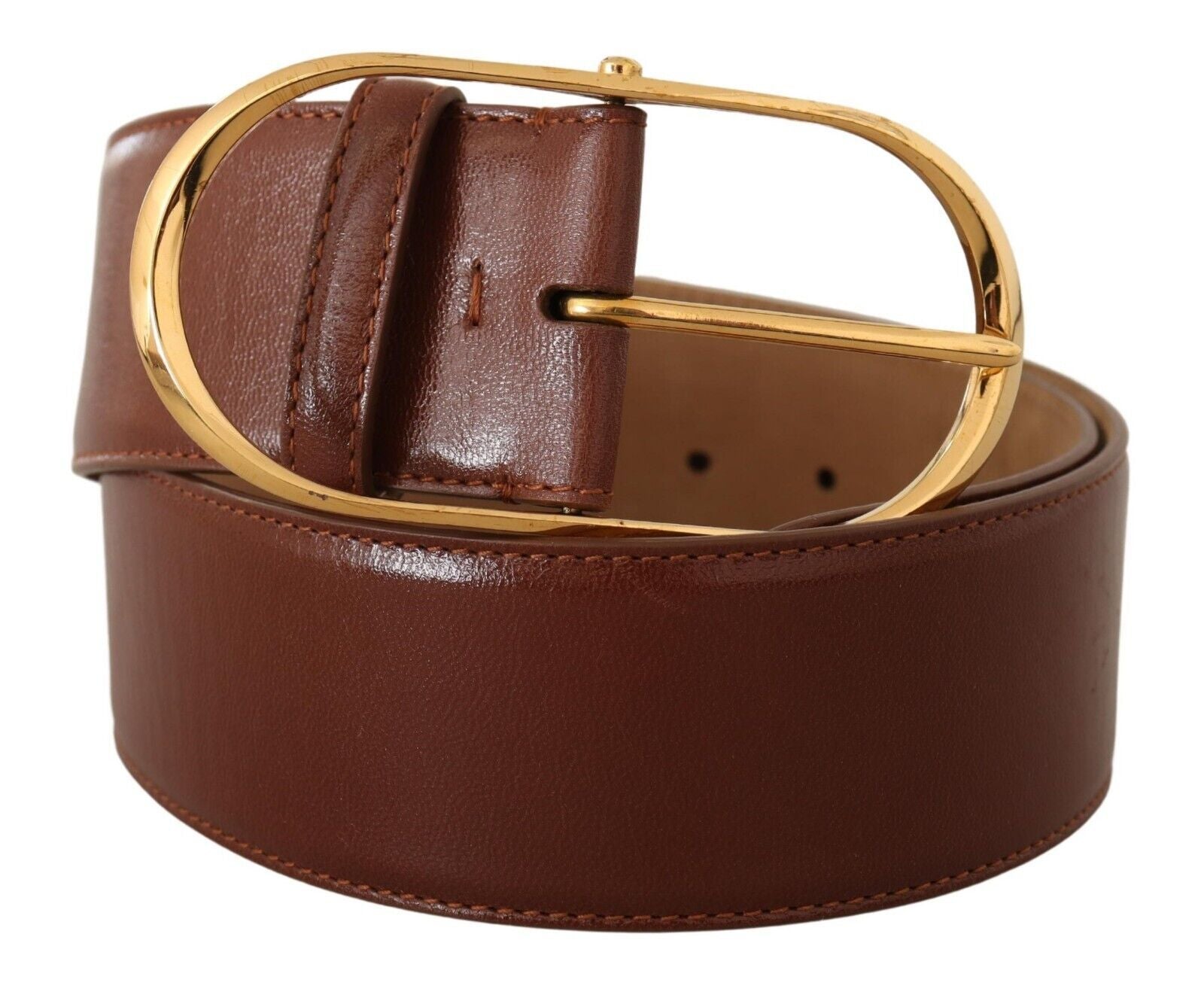 Dolce & Gabbana Elegant Brown Leather Belt with Gold Buckle - ACCEXO