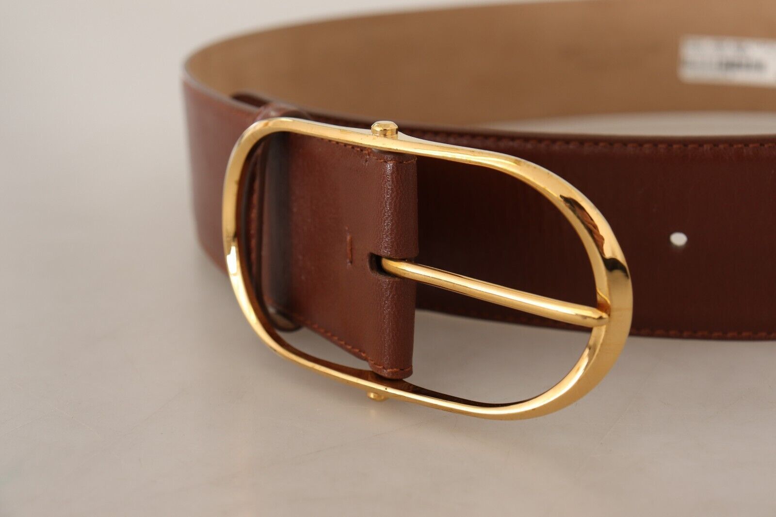 Dolce & Gabbana Elegant Brown Leather Belt with Gold Buckle - ACCEXO