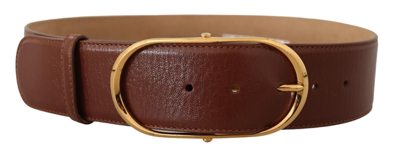 Dolce & Gabbana Elegant Brown Leather Belt with Gold Buckle - ACCEXO