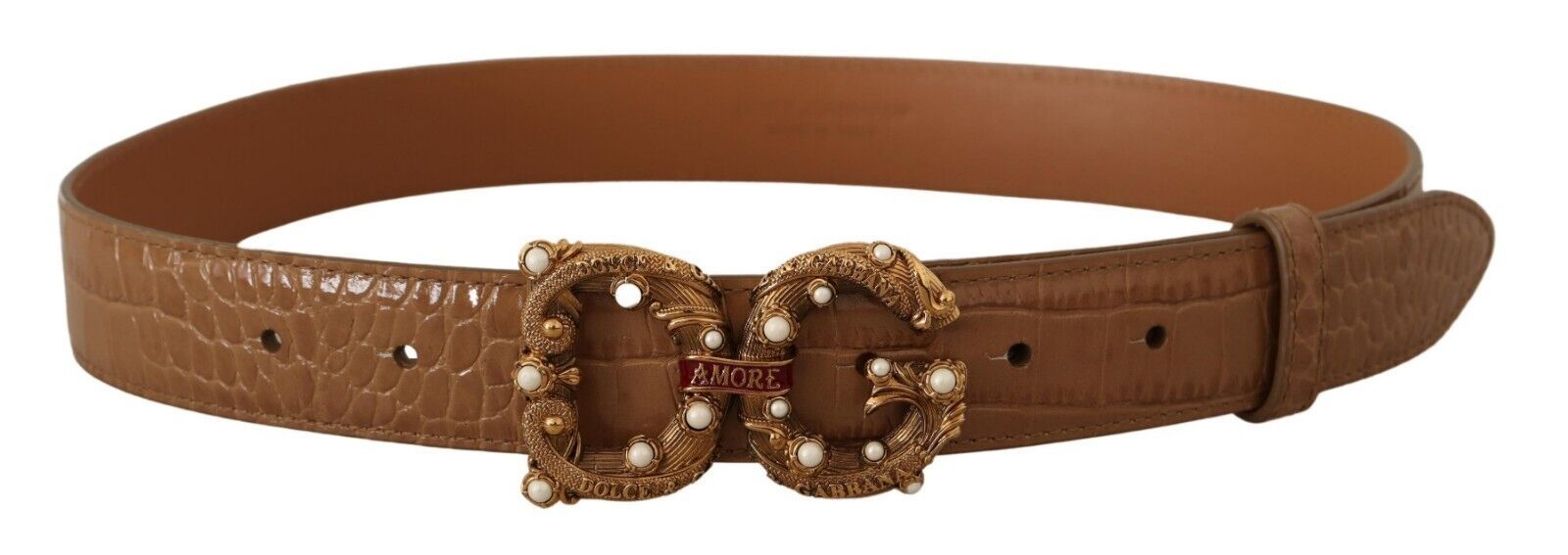 Dolce & Gabbana Elegant Croco Leather Amore Belt with Pearls - ACCEXO