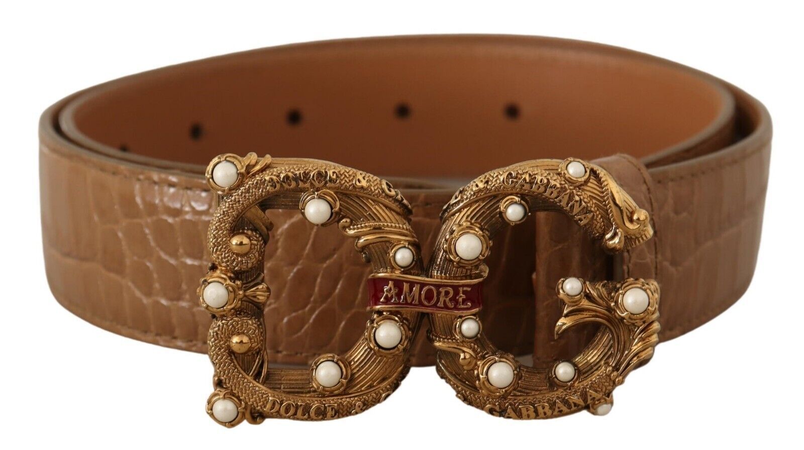 Dolce & Gabbana Elegant Croco Leather Amore Belt with Pearls - ACCEXO