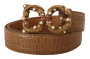 Dolce & Gabbana Elegant Croco Leather Amore Belt with Pearls - ACCEXO