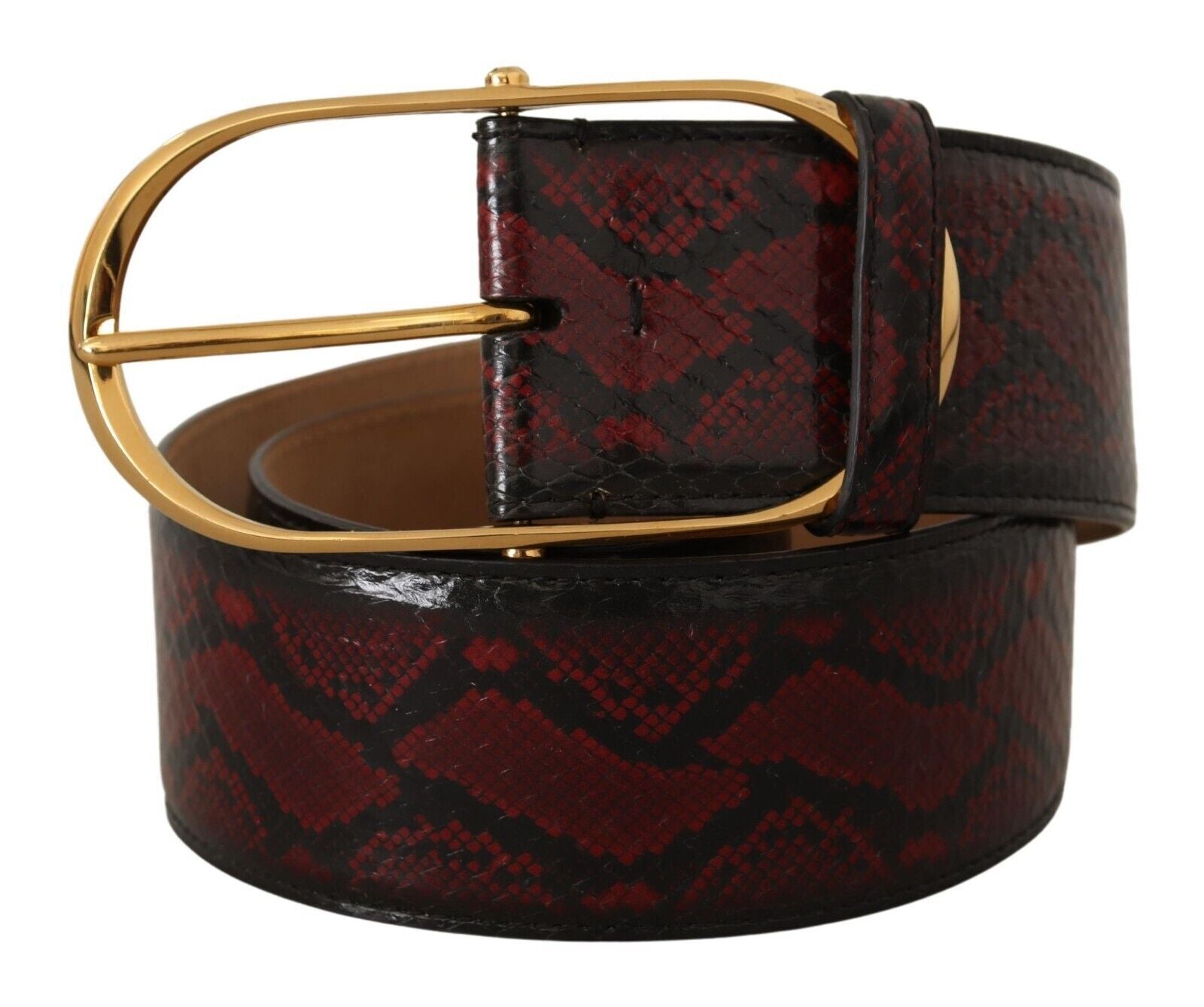 Dolce & Gabbana Elegant Red Python Leather Belt with Gold Buckle - ACCEXO