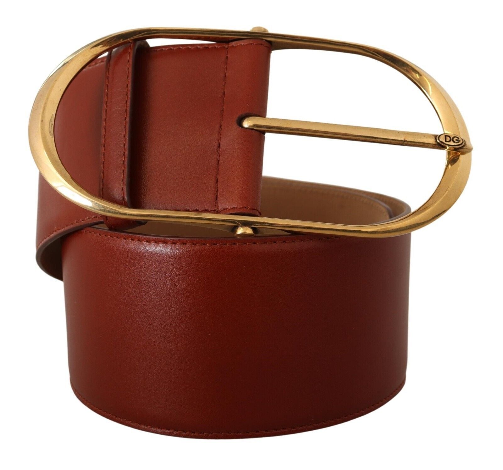 Dolce & Gabbana Elegant Maroon Leather Belt with Gold Accents - ACCEXO