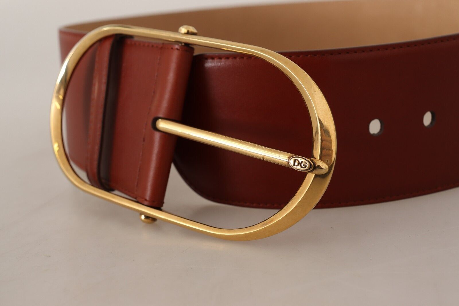 Dolce & Gabbana Elegant Maroon Leather Belt with Gold Accents - ACCEXO