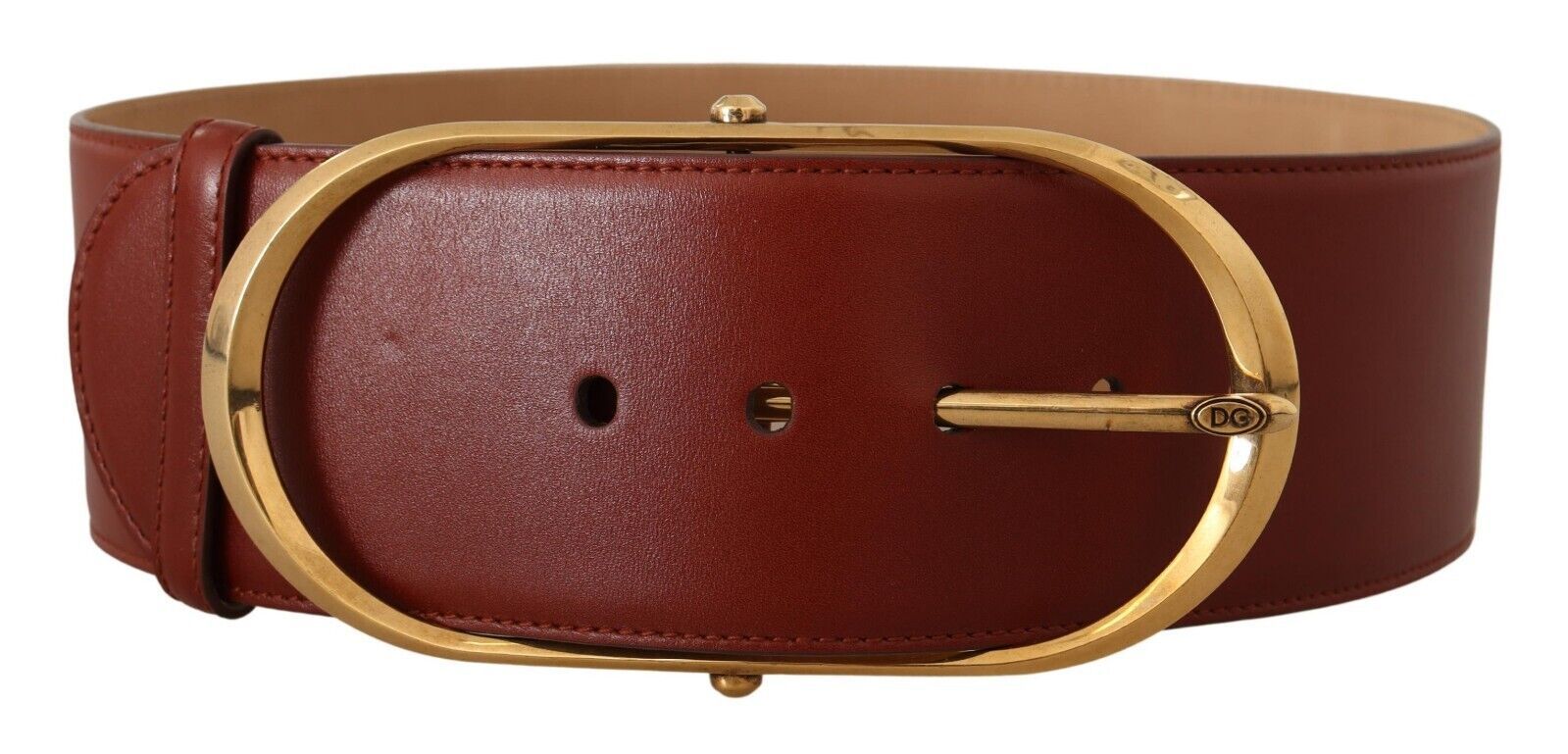 Dolce & Gabbana Elegant Maroon Leather Belt with Gold Accents - ACCEXO