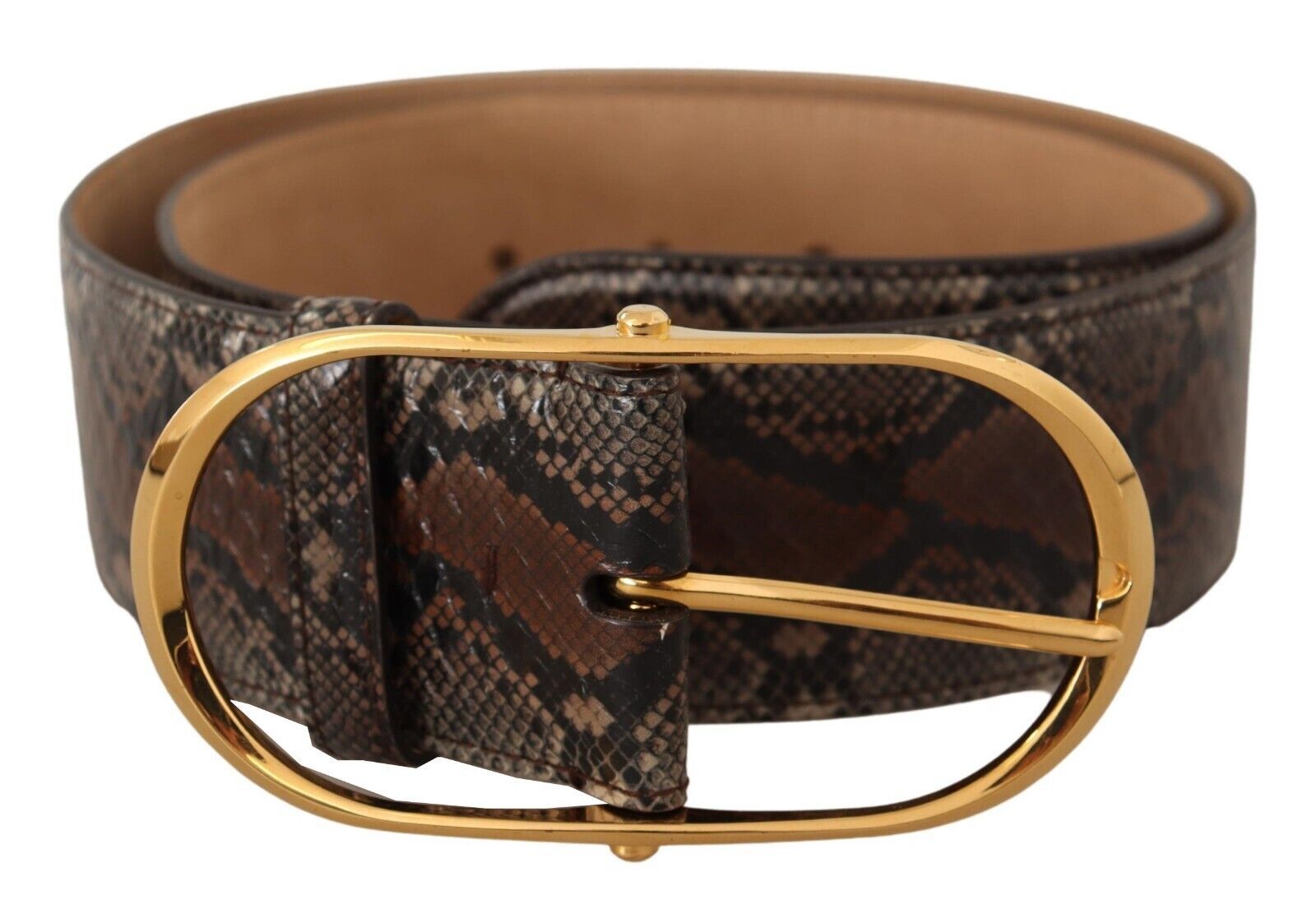 Dolce & Gabbana Elegant Brown Leather Belt with Gold Buckle - ACCEXO