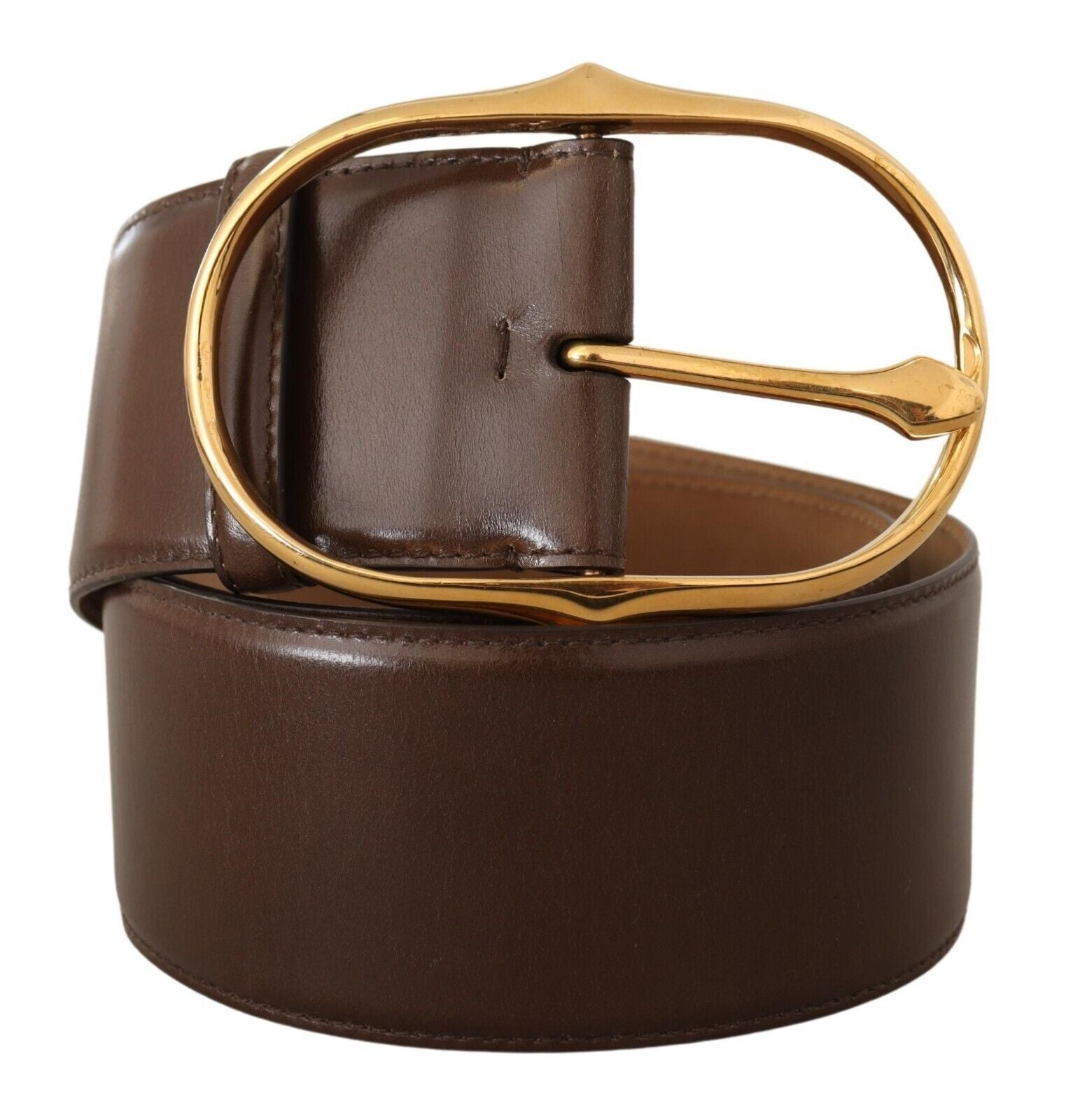 Dolce & Gabbana Elegant Brown Leather Belt with Gold Buckle - ACCEXO