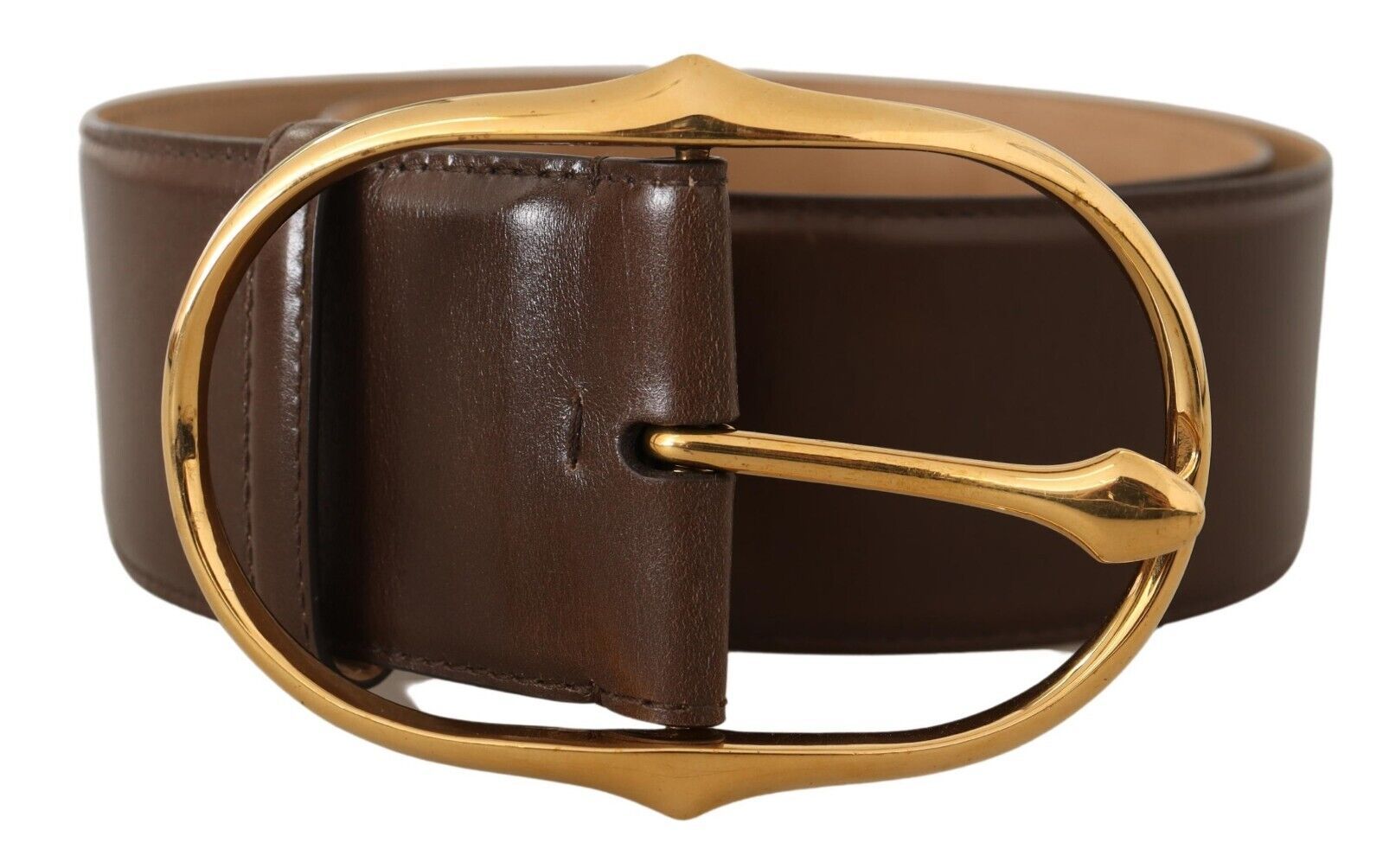 Dolce & Gabbana Elegant Brown Leather Belt with Gold Buckle - ACCEXO
