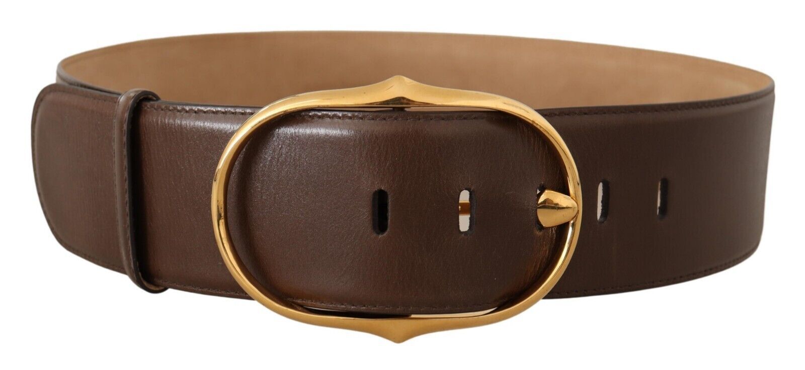 Dolce & Gabbana Elegant Brown Leather Belt with Gold Buckle - ACCEXO