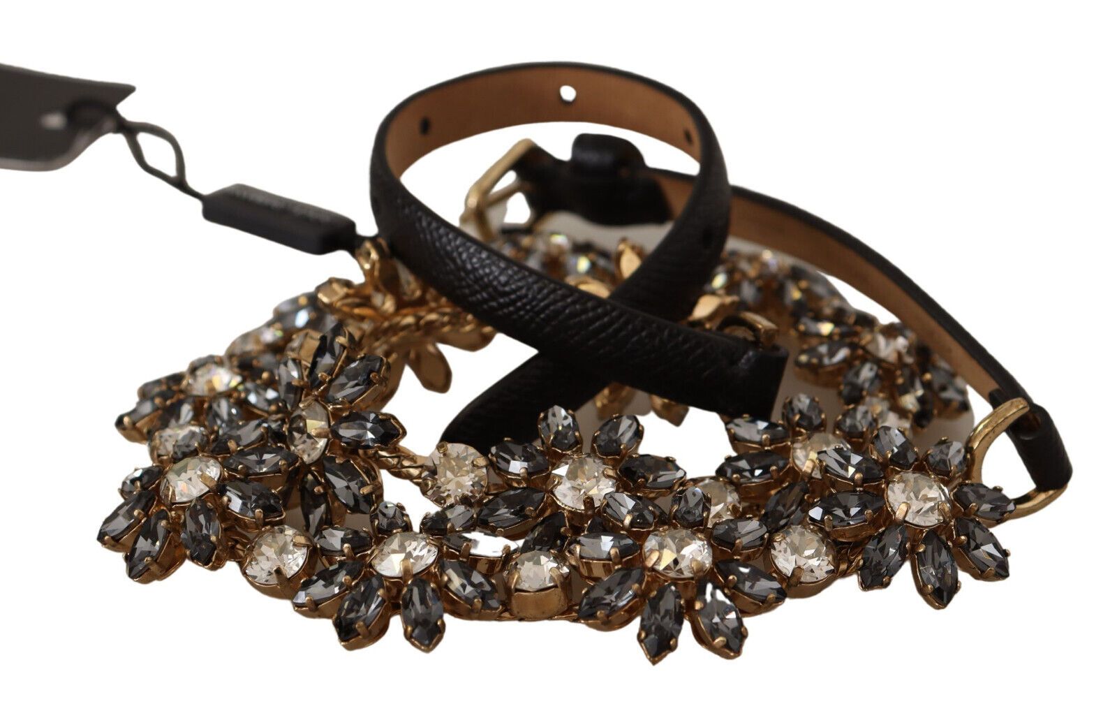 Dolce & Gabbana Elegant Crystal Daisy Chain Leather Belt - ACCEXO