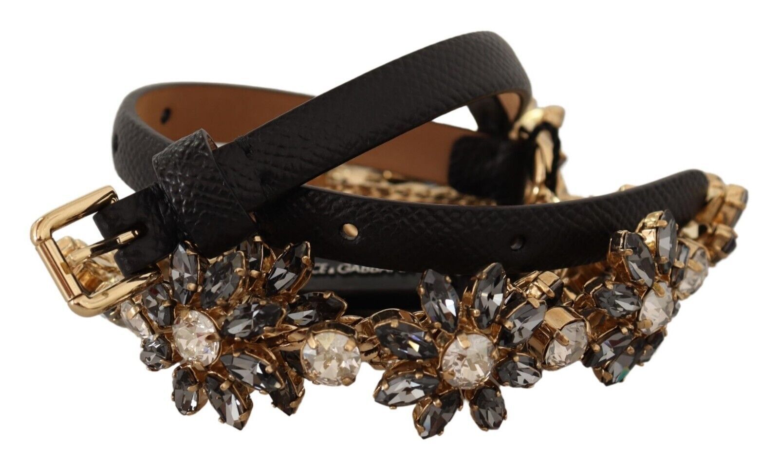 Dolce & Gabbana Elegant Crystal Daisy Chain Leather Belt - ACCEXO