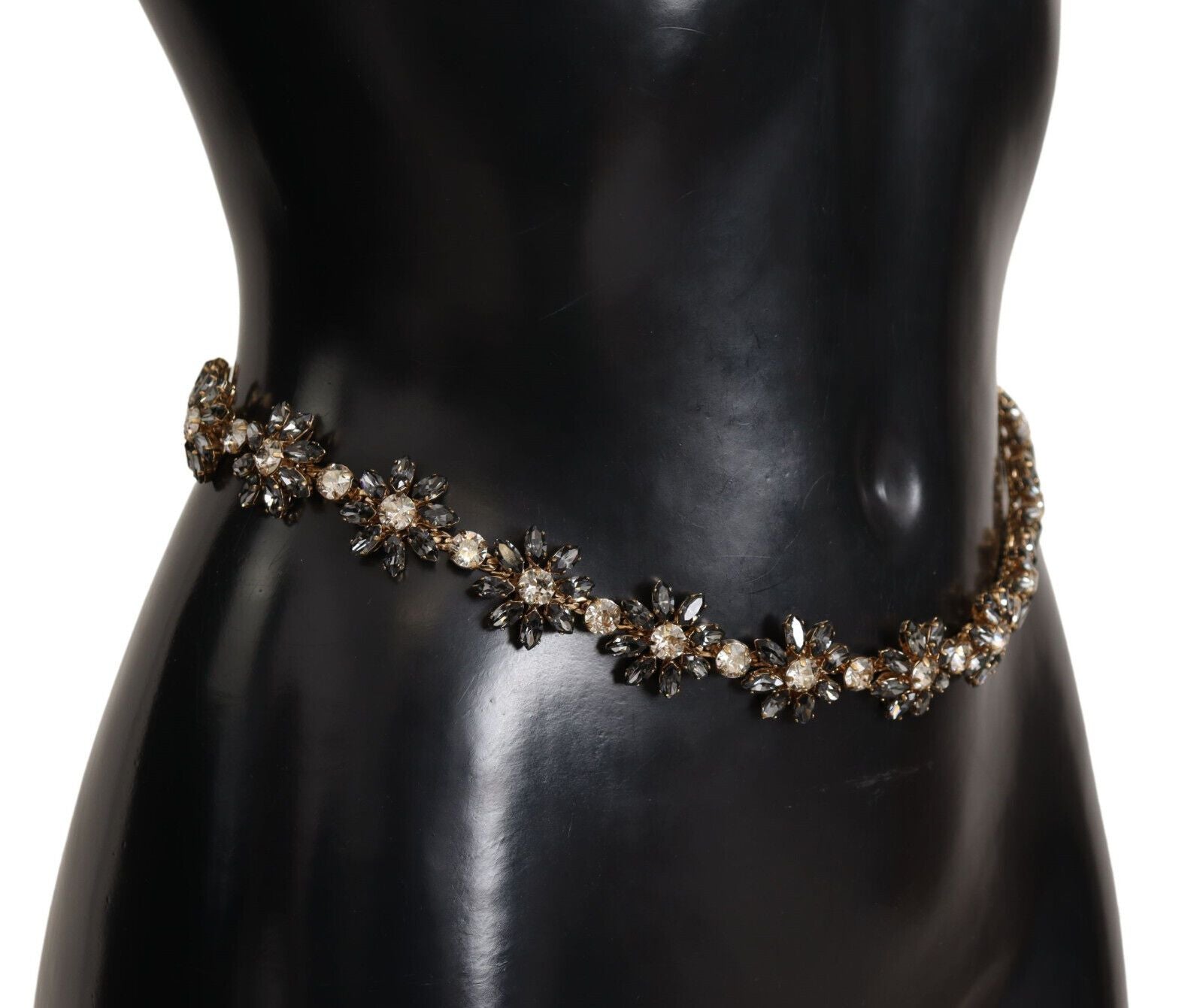 Dolce & Gabbana Elegant Crystal Daisy Chain Leather Belt - ACCEXO