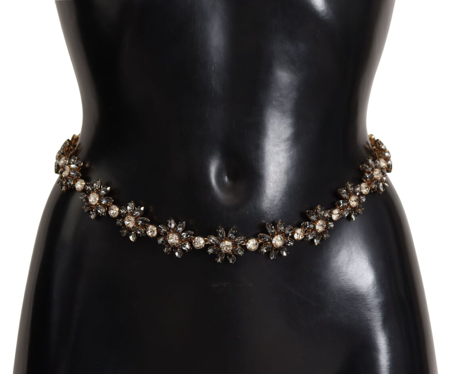 Dolce & Gabbana Elegant Crystal Daisy Chain Leather Belt - ACCEXO
