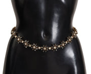 Dolce & Gabbana Elegant Crystal Daisy Chain Leather Belt - ACCEXO