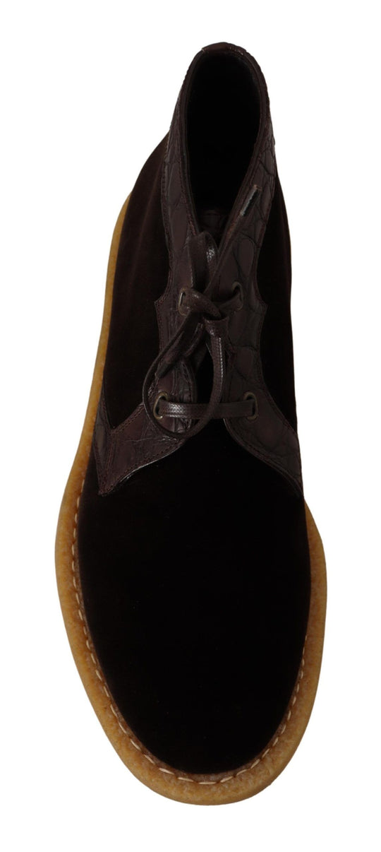 Dolce & Gabbana Exotic Caiman Leather Ankle Boots in Brown