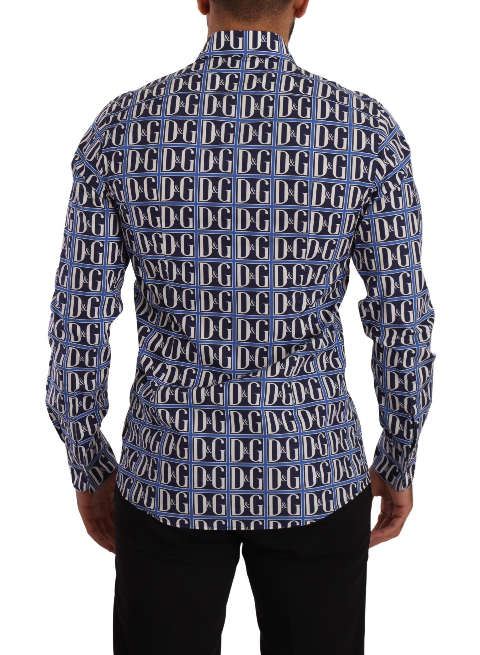 Dolce & Gabbana Slim Fit Blue Logo Cotton Shirt - ACCEXO