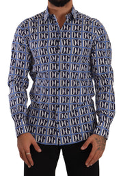 Dolce & Gabbana Slim Fit Blue Logo Cotton Shirt - ACCEXO