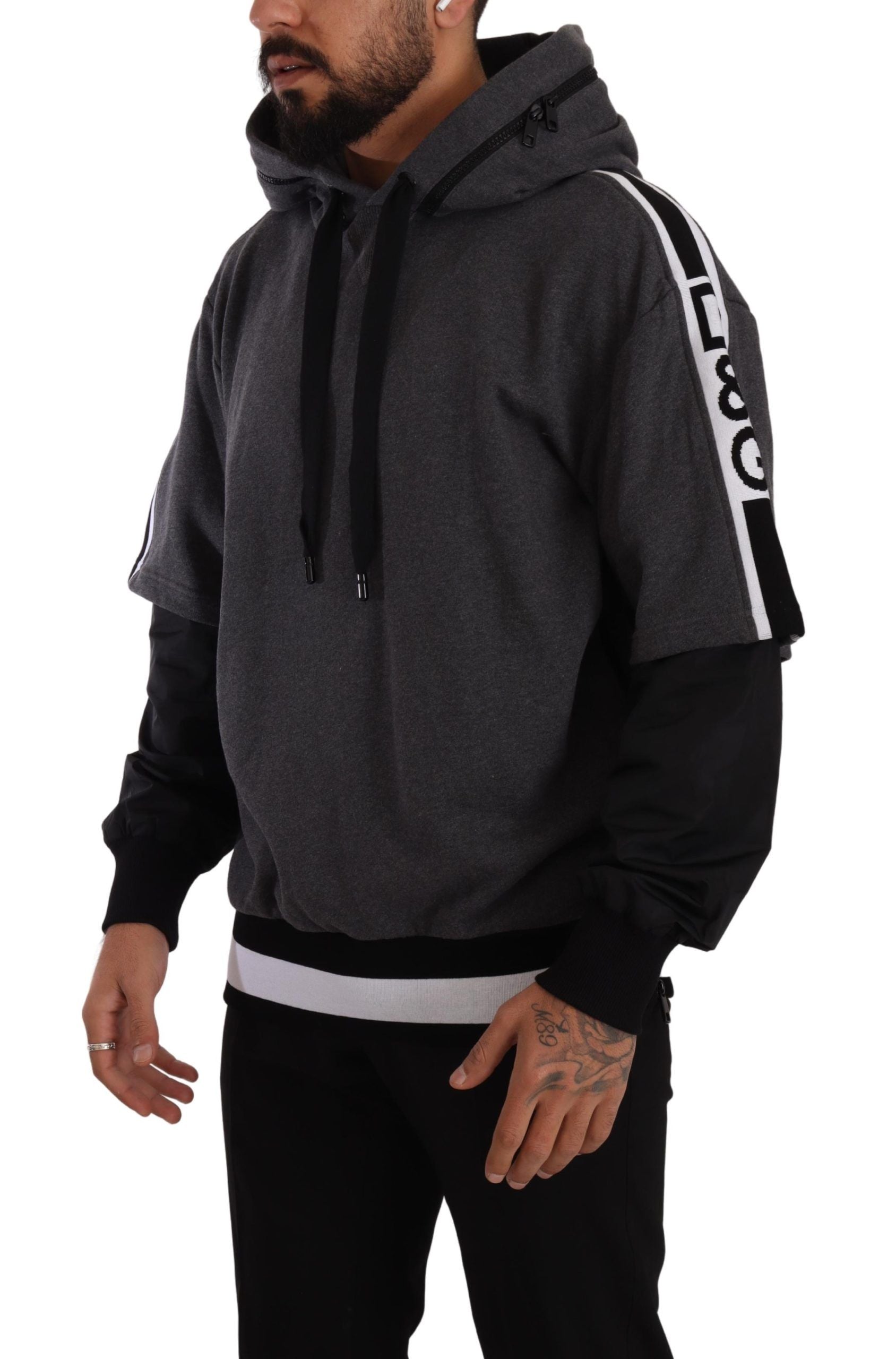 Dolce & Gabbana Elegant Hooded Black & Gray Pullover Sweatshirt - ACCEXO