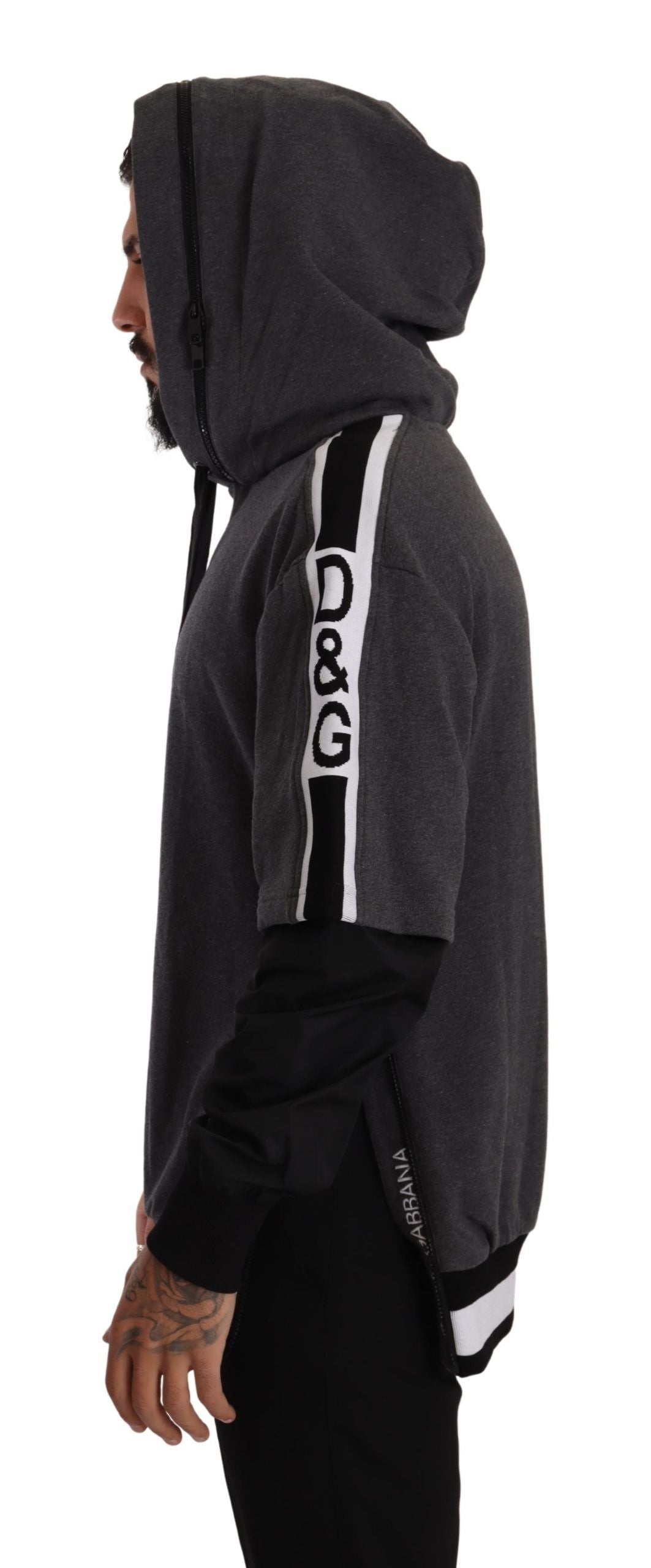 Dolce & Gabbana Elegant Hooded Black & Gray Pullover Sweatshirt - ACCEXO