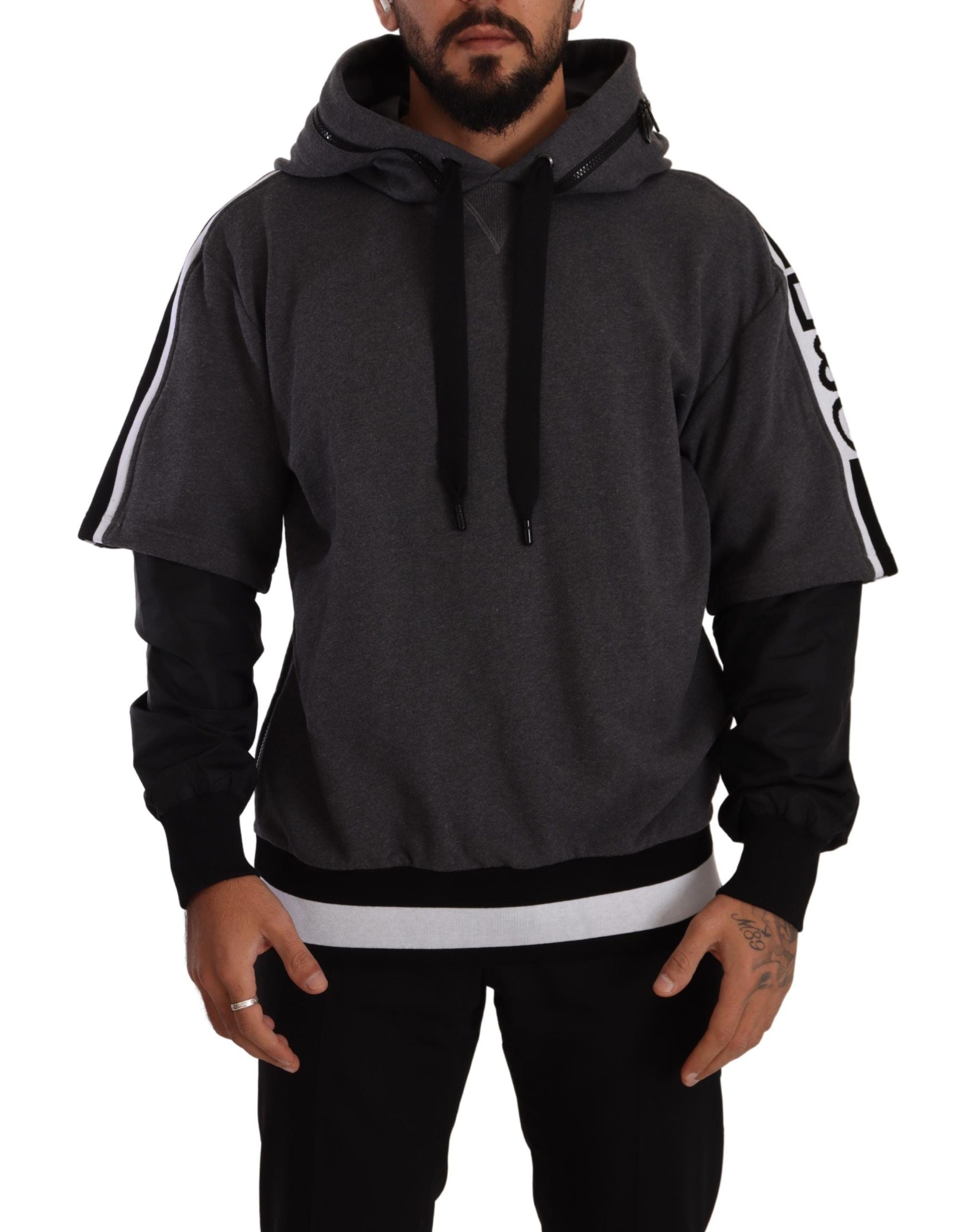 Dolce & Gabbana Elegant Hooded Black & Gray Pullover Sweatshirt - ACCEXO