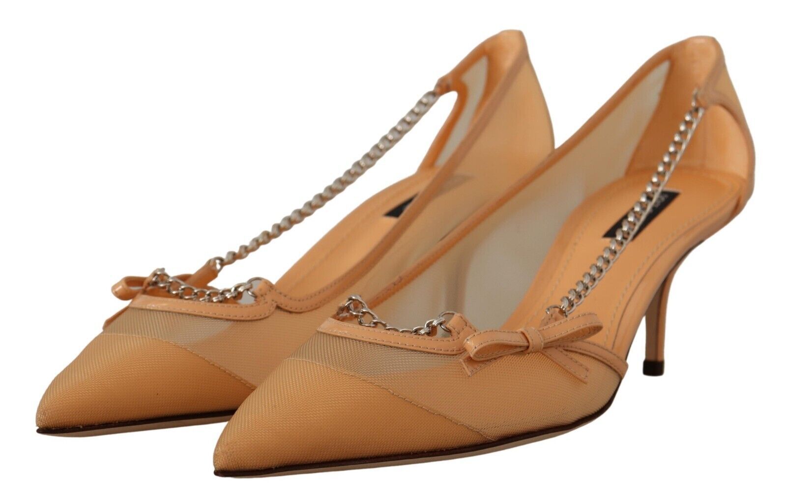 Dolce & Gabbana Elegant Beige Mesh Pumps with Silver Chains - ACCEXO