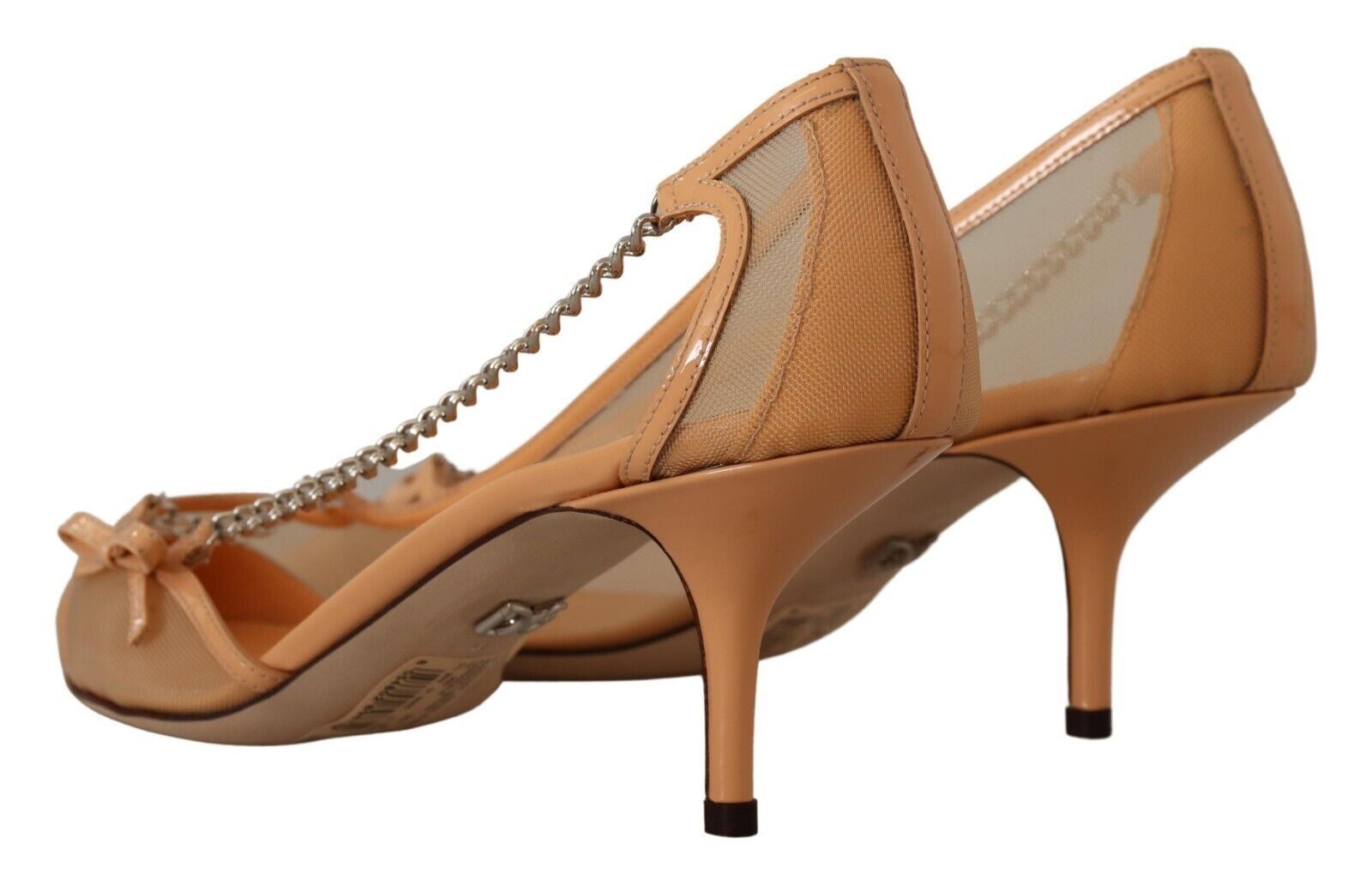 Dolce & Gabbana Elegant Beige Mesh Pumps with Silver Chains - ACCEXO