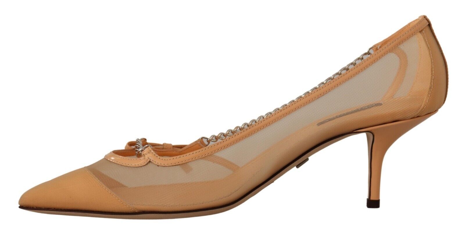 Dolce & Gabbana Elegant Beige Mesh Pumps with Silver Chains - ACCEXO